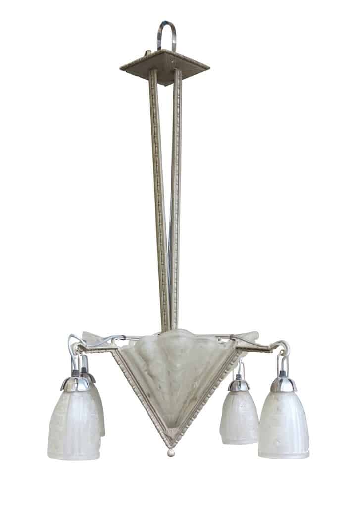 Antique Art Nouveau Glass & Metal Ceiling Light