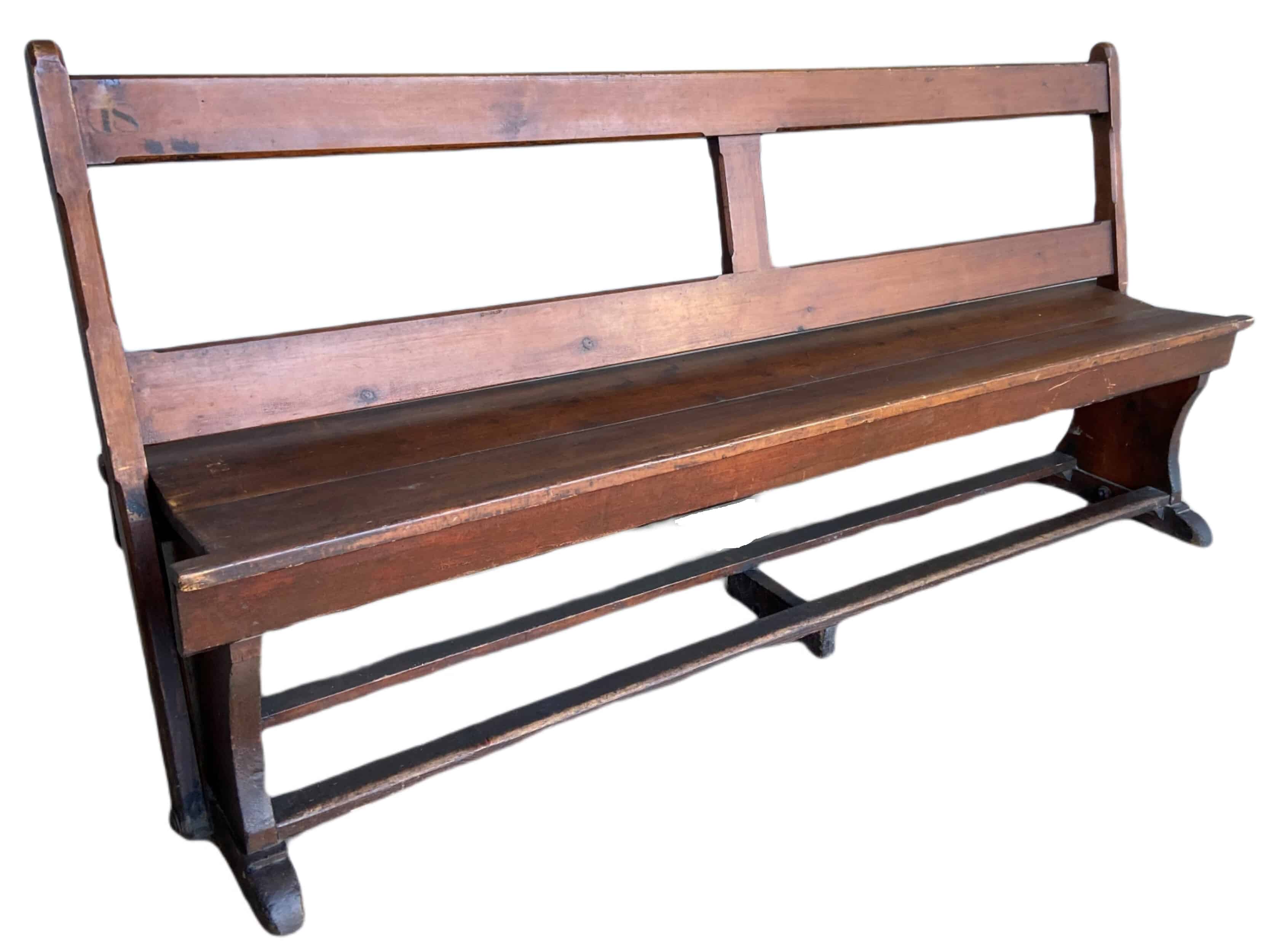 Antique Chapel or Church Pitch Pine Bench