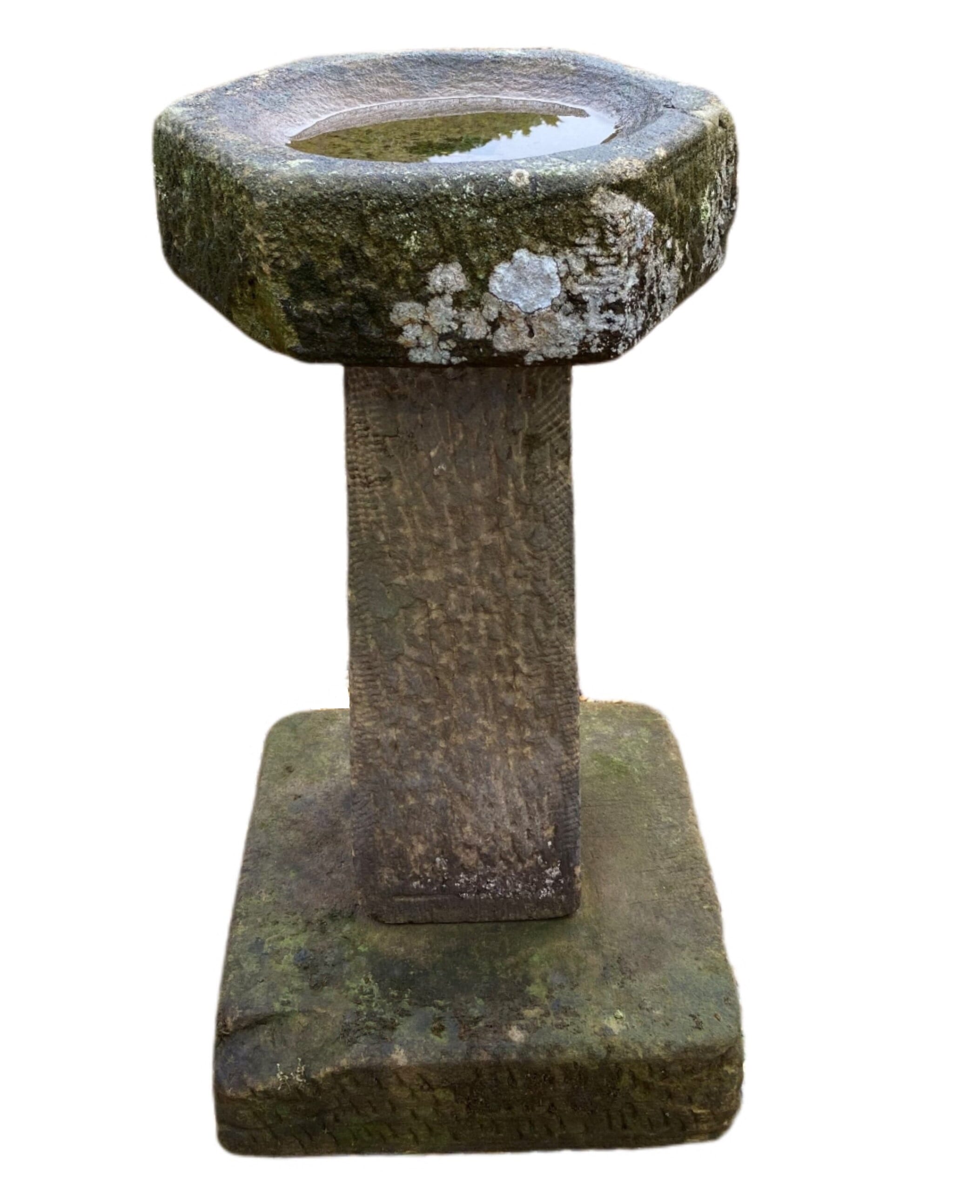 Hand Carved Solid Stone Antique Garden Outdoor Bird Bath - 9583