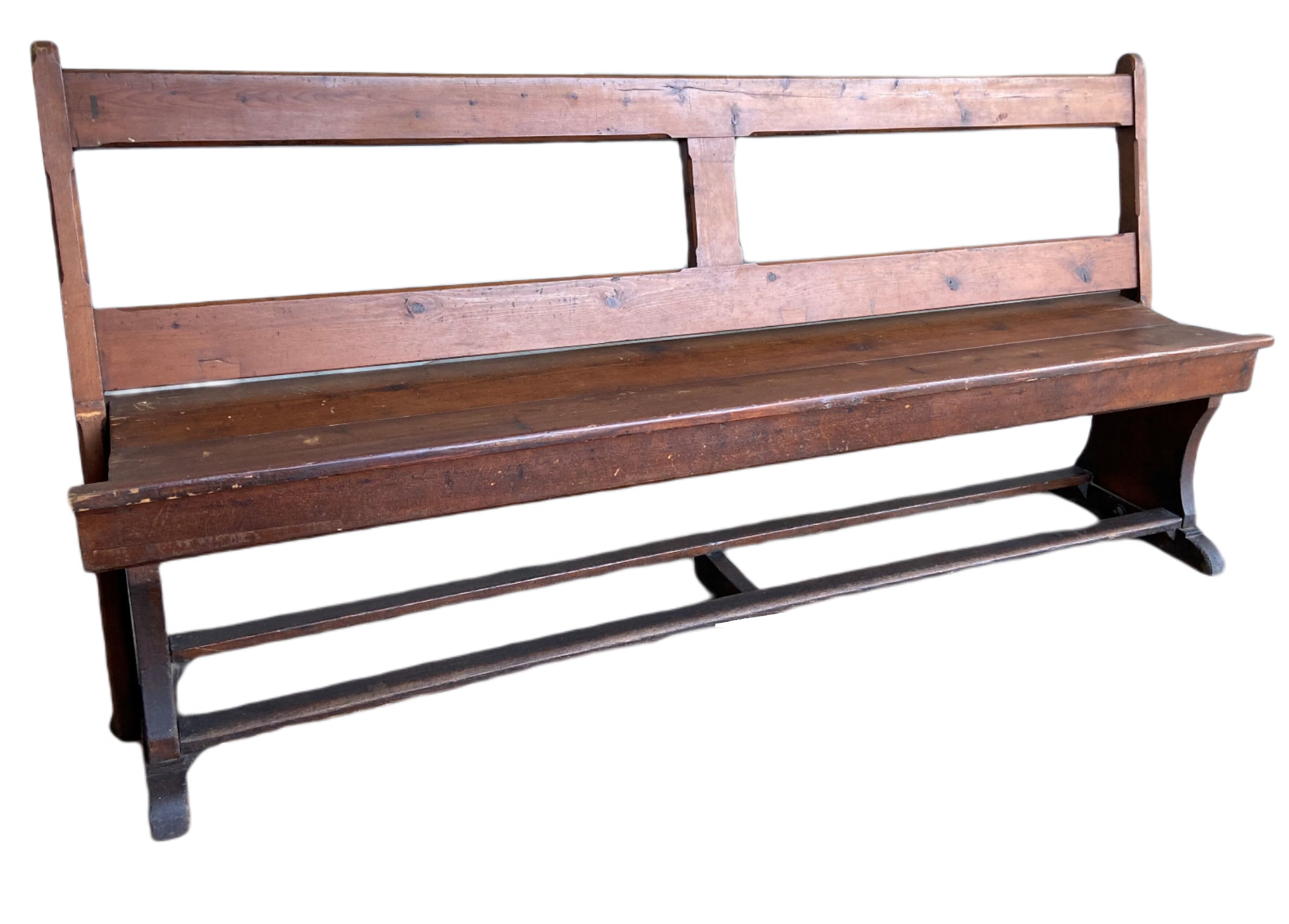 Old Antique Pitch Pine Chapel or Church Bench - 9565I
