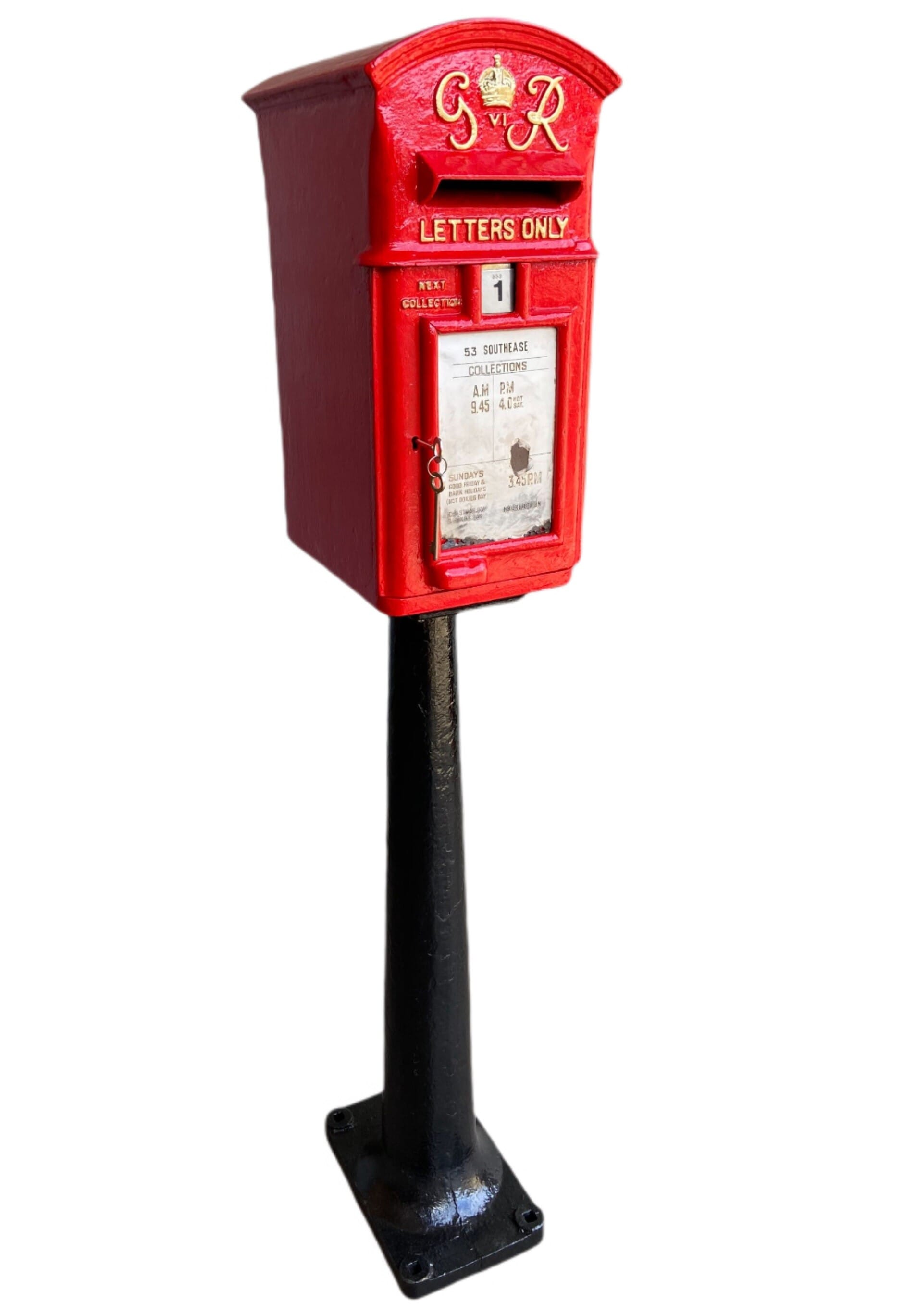 Original Cast Iron George 6th Post Box On Cast Iron Stand - 9544