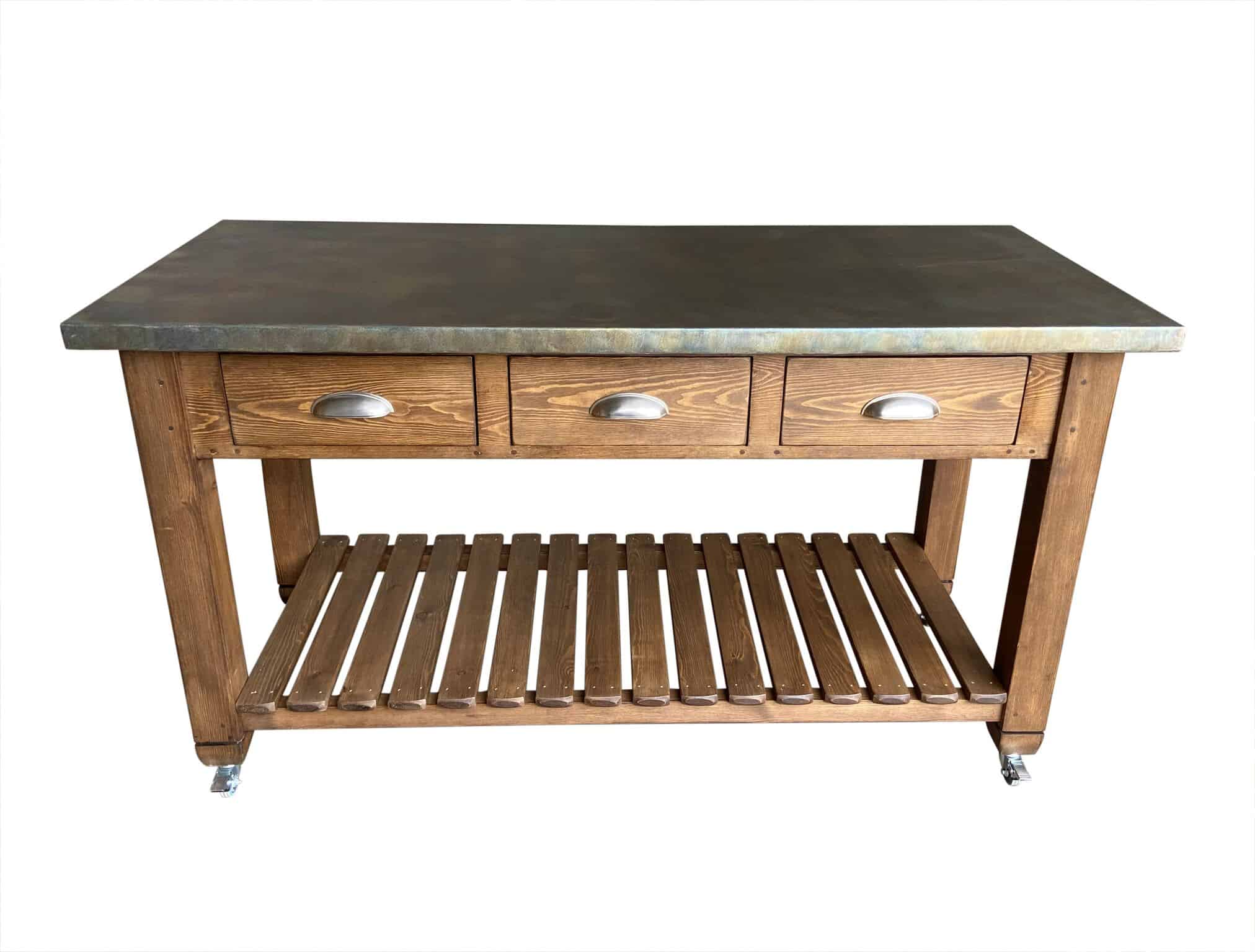 Bespoke Antique Zinc Kitchen Unit With Waxed Wooden Base