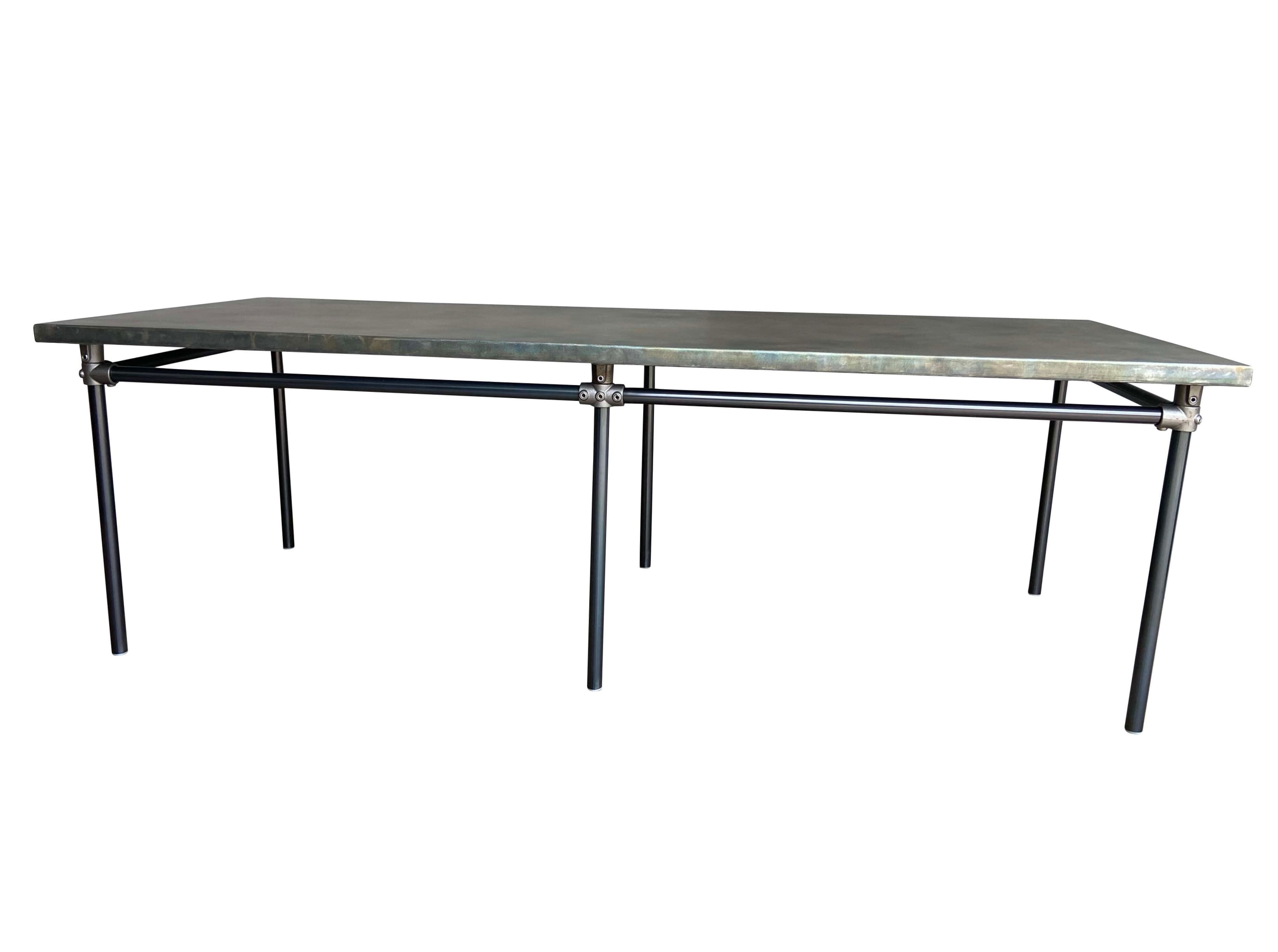 Bespoke Antique Zinc Top Table With Dark Metal Base - D1934