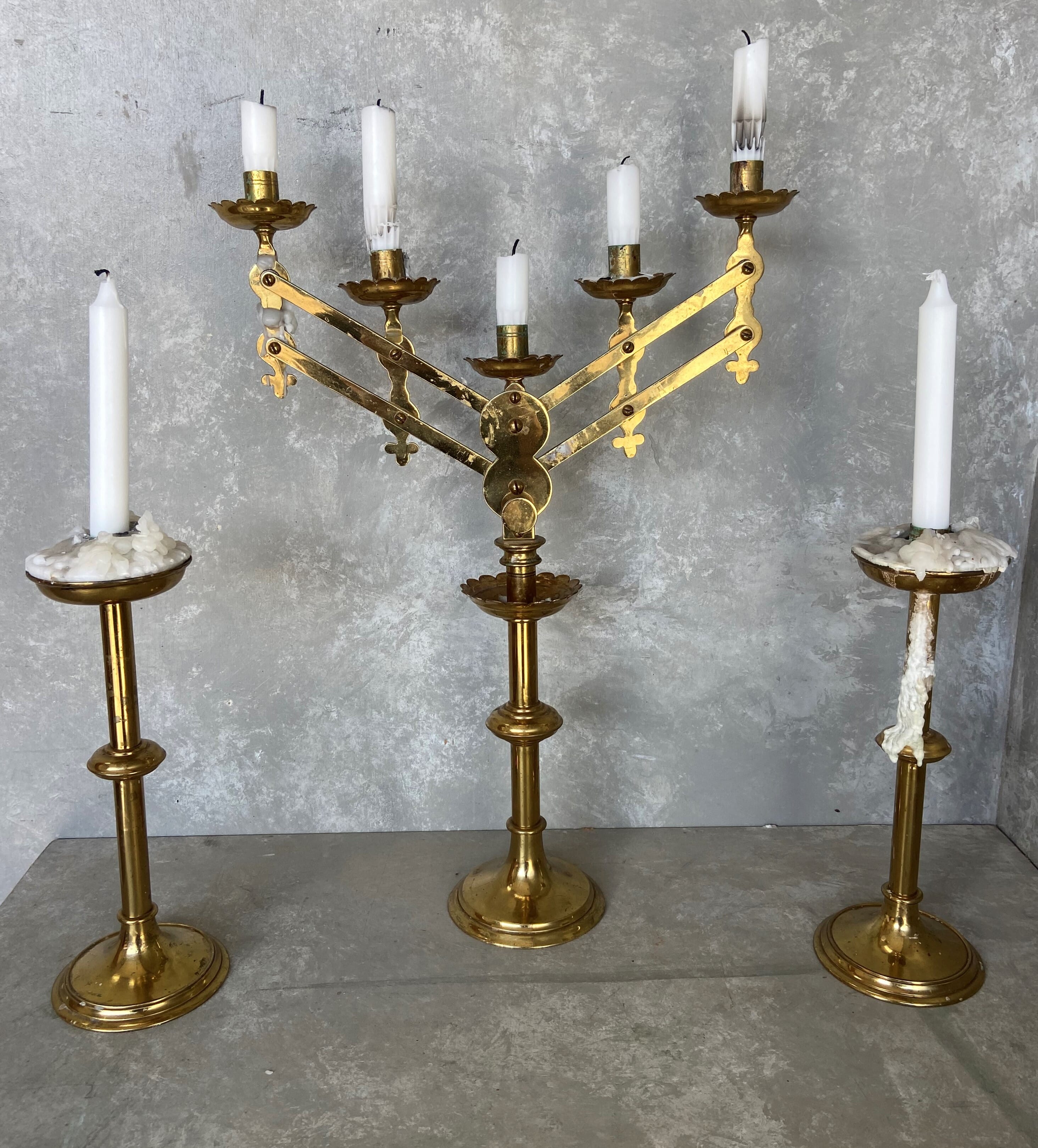 Victorian Solid Brass Altar and Candelabra Candlesticks