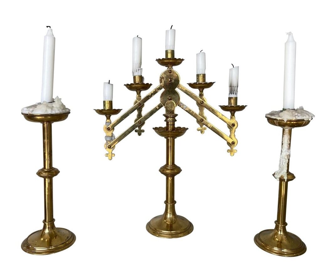 Victorian Solid Brass Altar and Candelabra Candlesticks - 9693