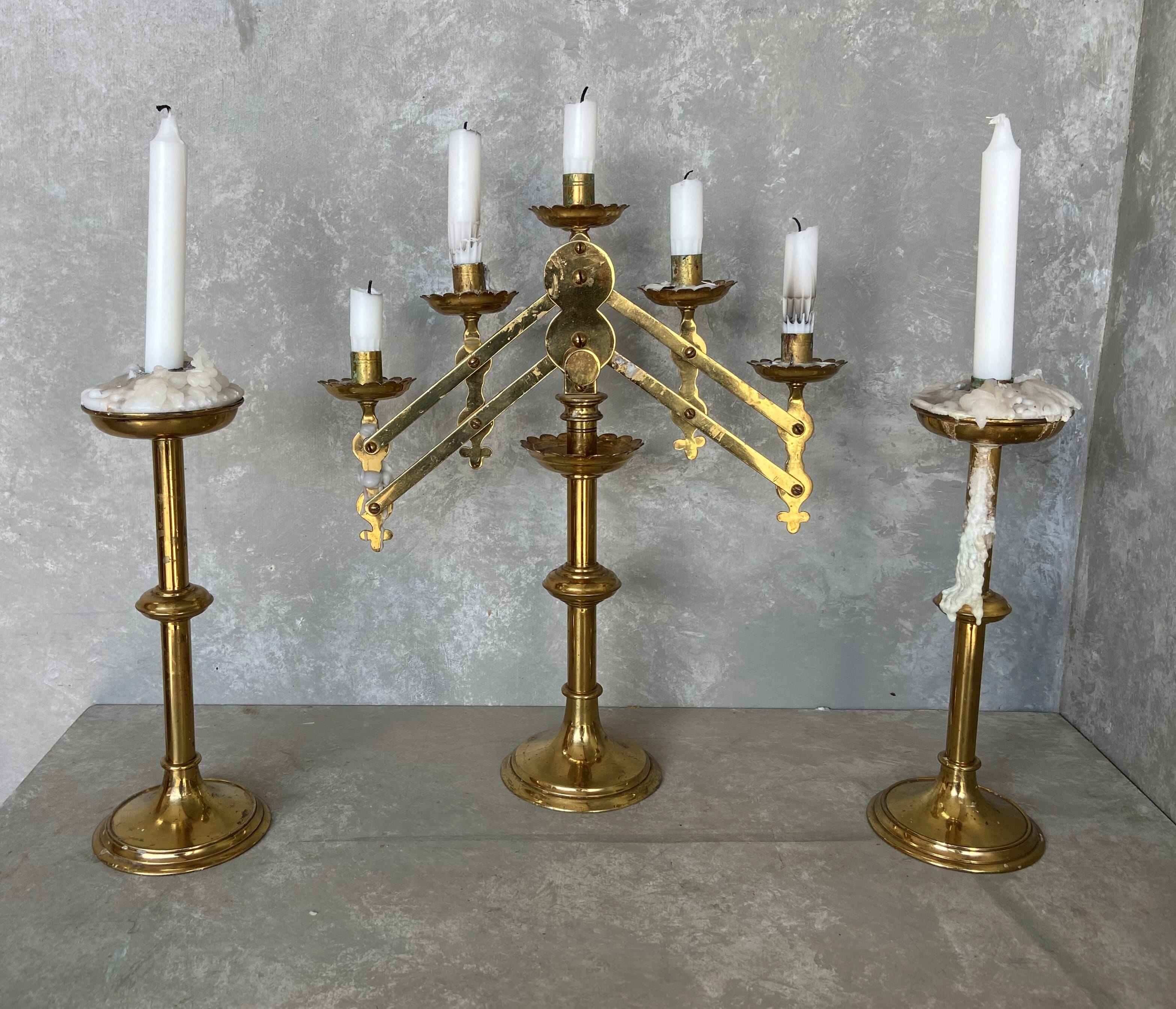 Victorian Solid Brass Altar and Candelabra Candlesticks