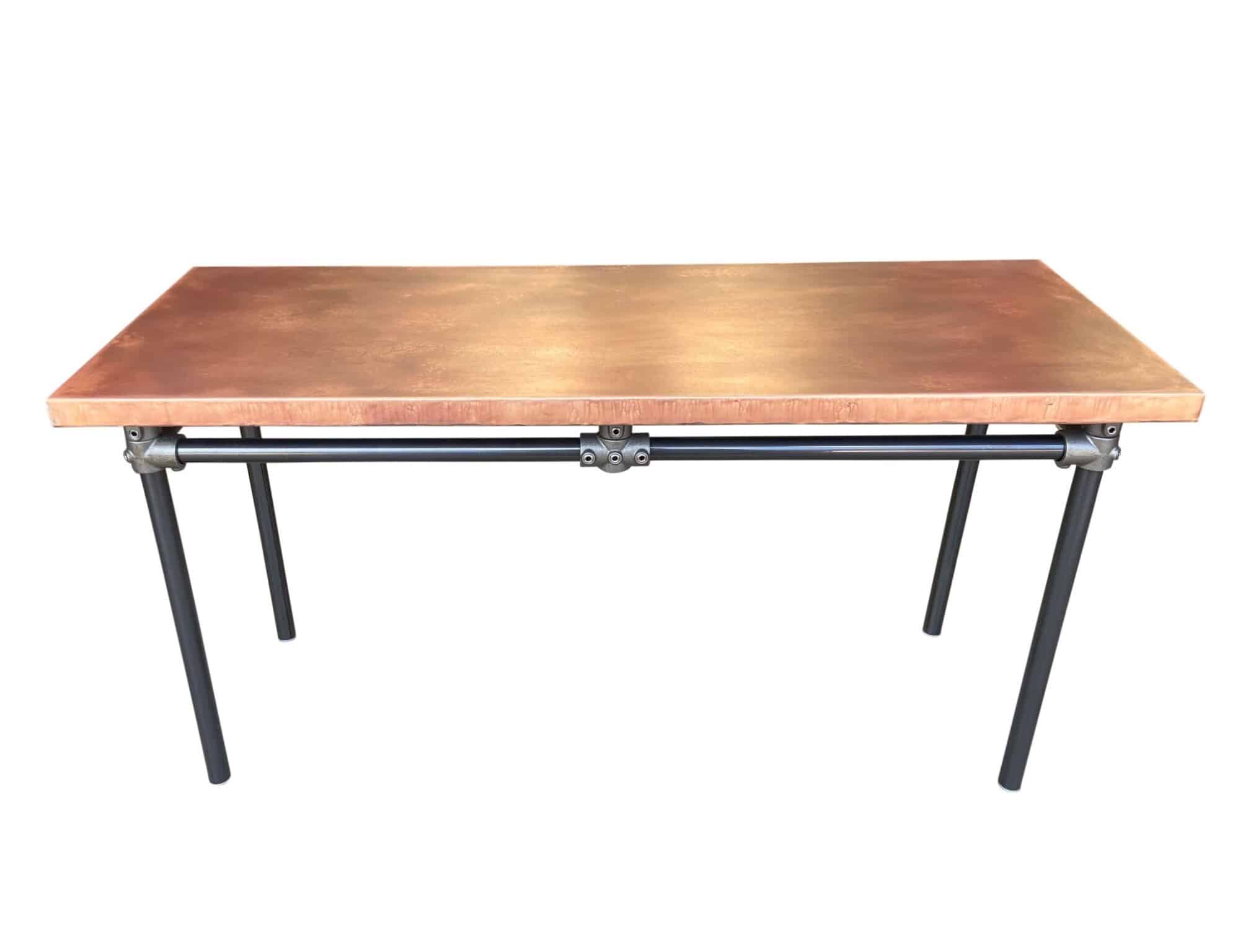 Bespoke Copper Top Industrial Table With Dark Metal Base