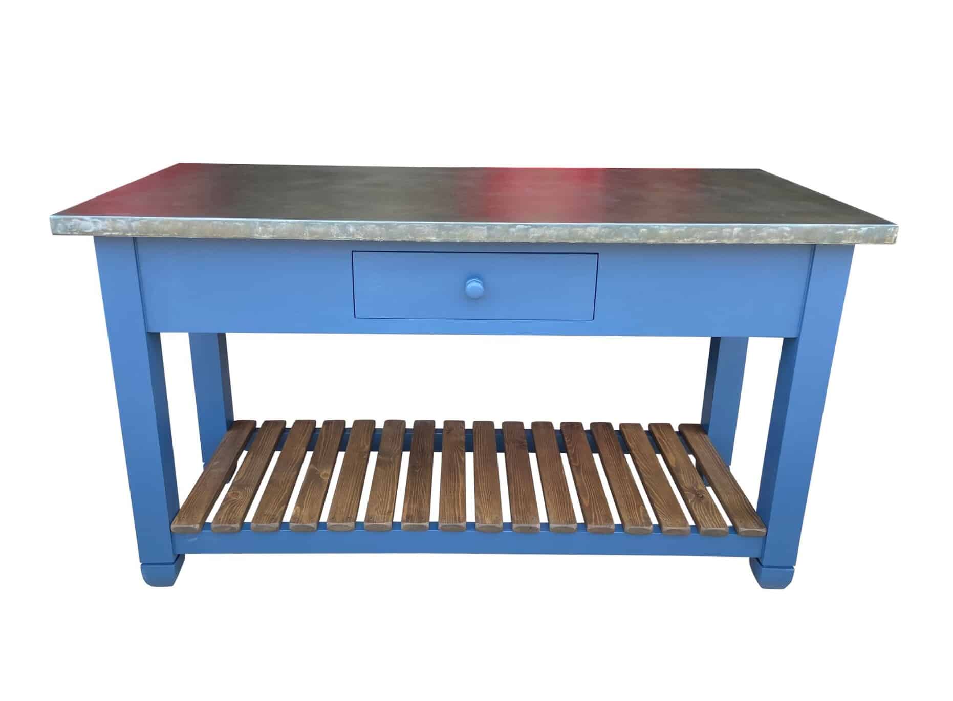 Bespoke Zinc Kitchen Unit With Pine Shelf and Drawer