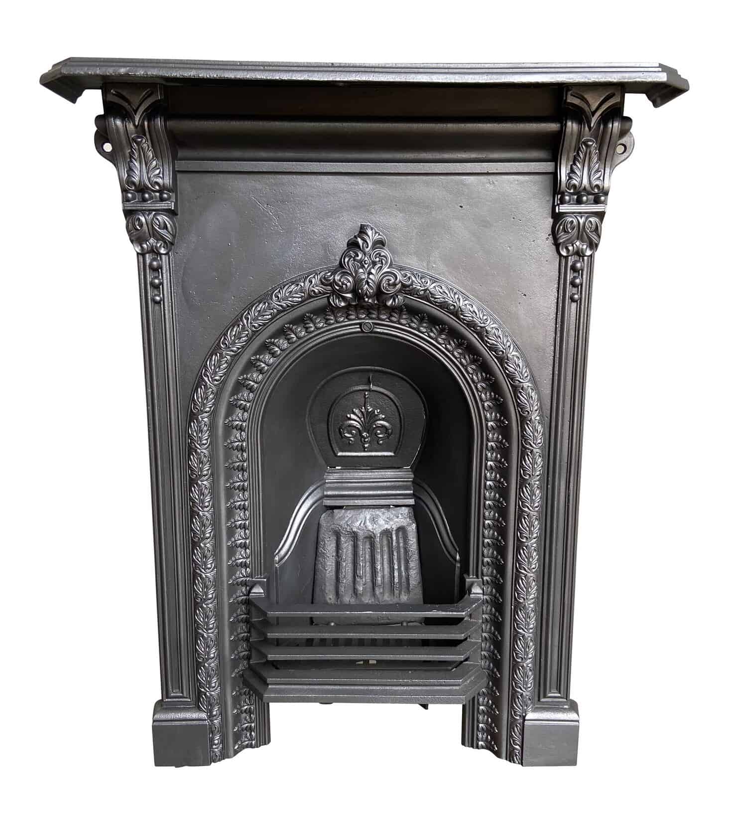 Antique Cast Iron Original Decorative Combination Bedroom Fireplace