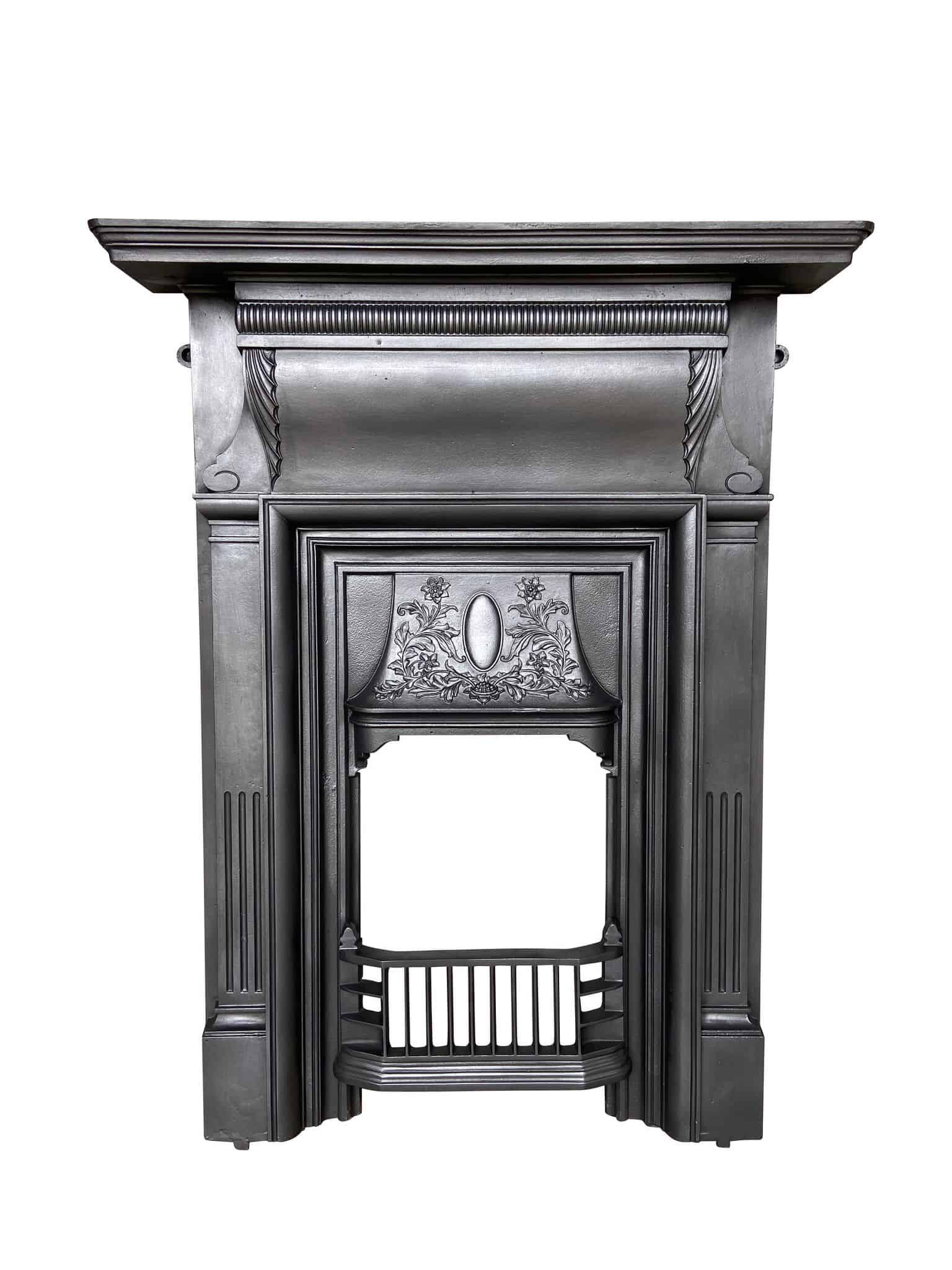 Original Antique Cast Iron Combination Bedroom Fireplace