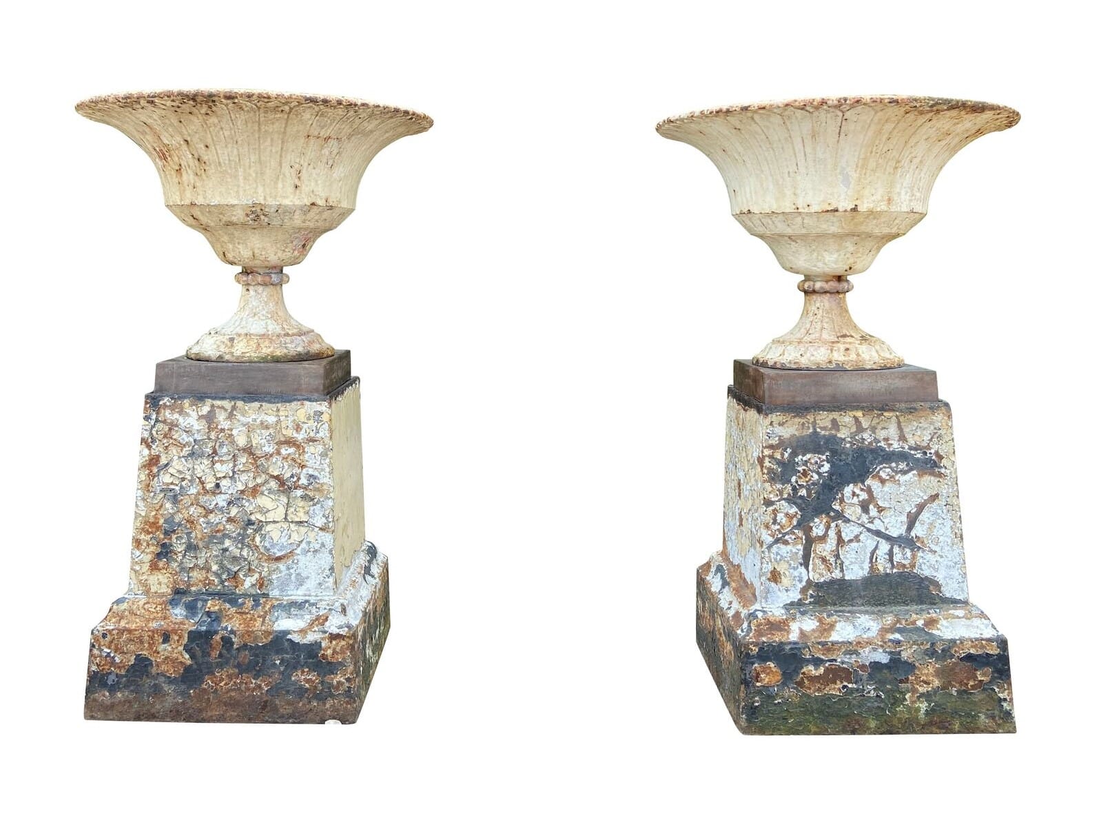Pair of Antique Coalbrookdale Cast Iron Urns on Plinths - 9650