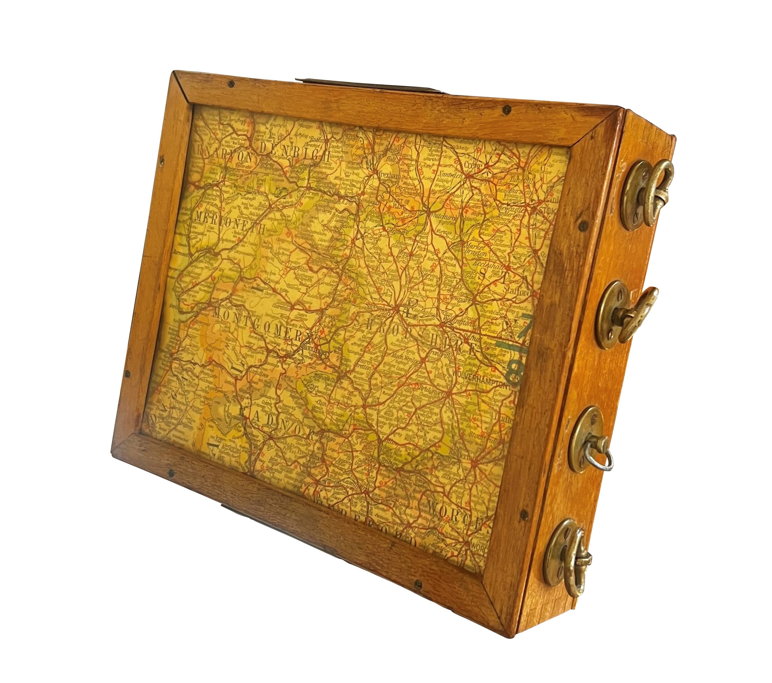 Rare Antique Road Map In Wooden Case - 8993