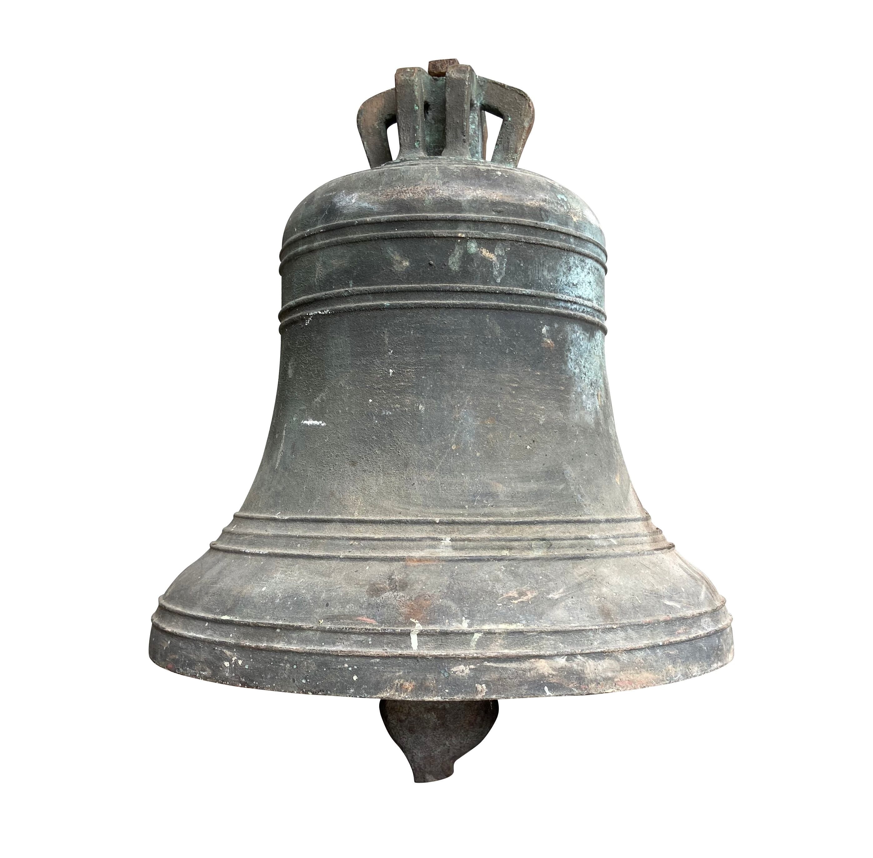 Antique Church Bronze Bell With Original Clapper - 9578