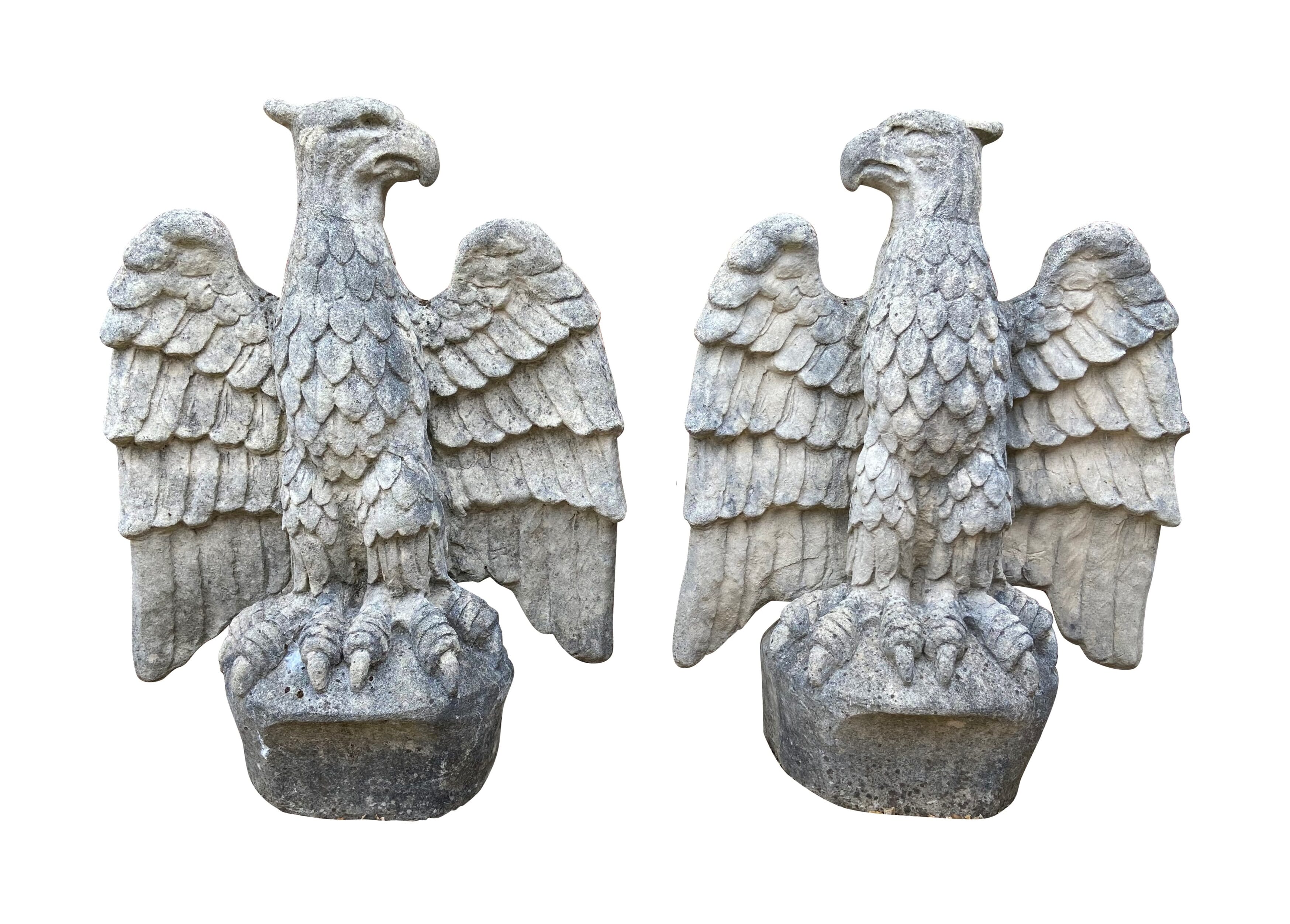 Pair of Vintage Reconstituted Stone Chilstone Eagle Gate Pier Caps - 8703A