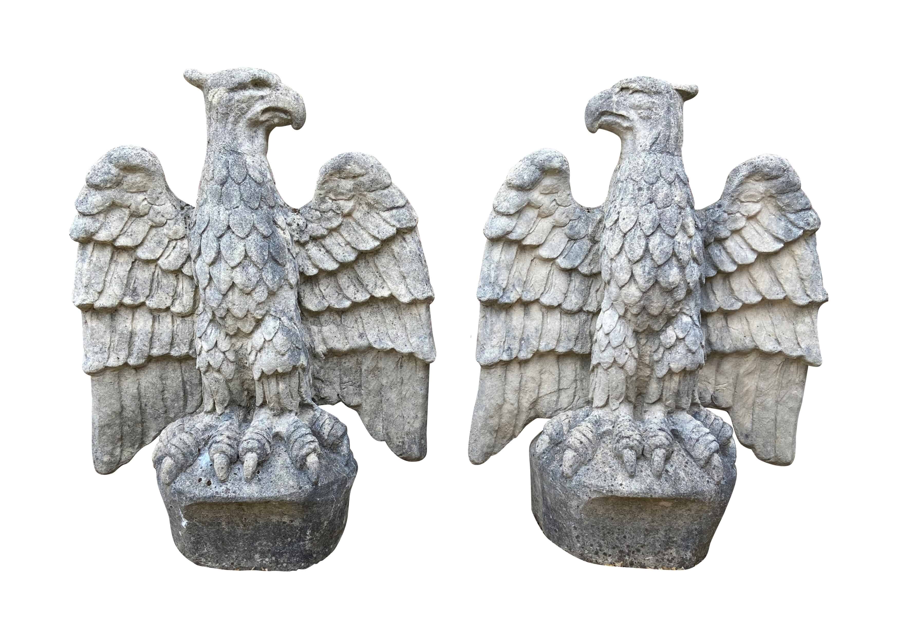 Pair of Vintage Reconstituted Stone Chilstone Gate Pier Eagles