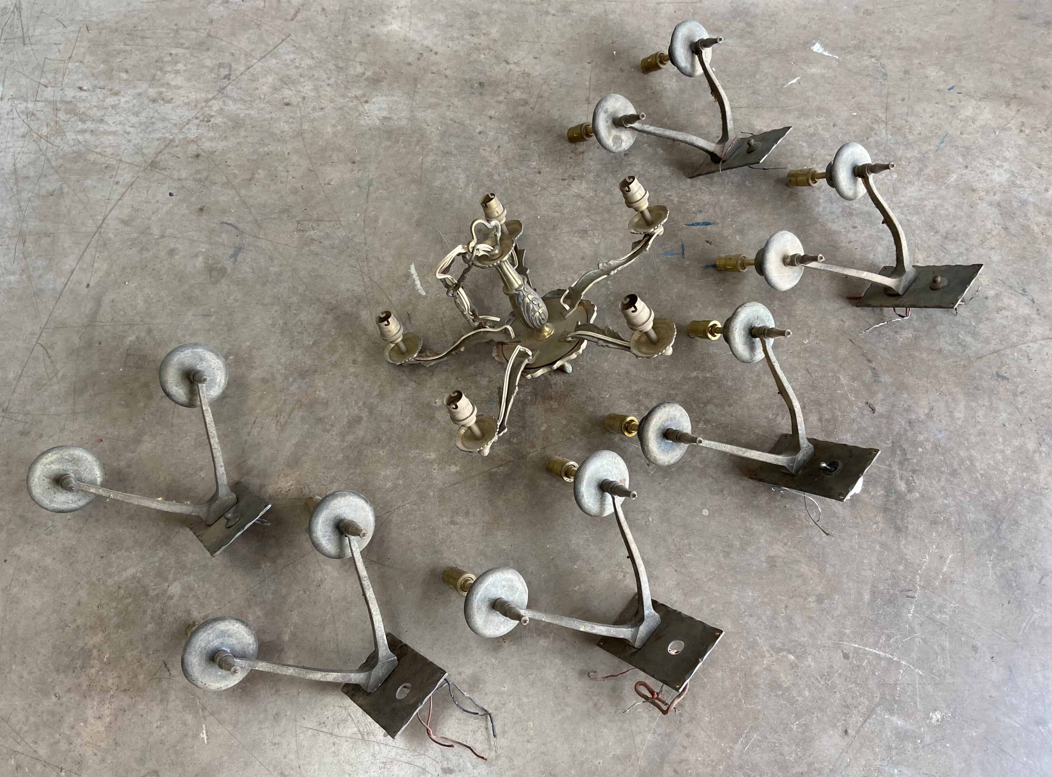 Job Lot of Old Antique Wall Lights and Chandelier