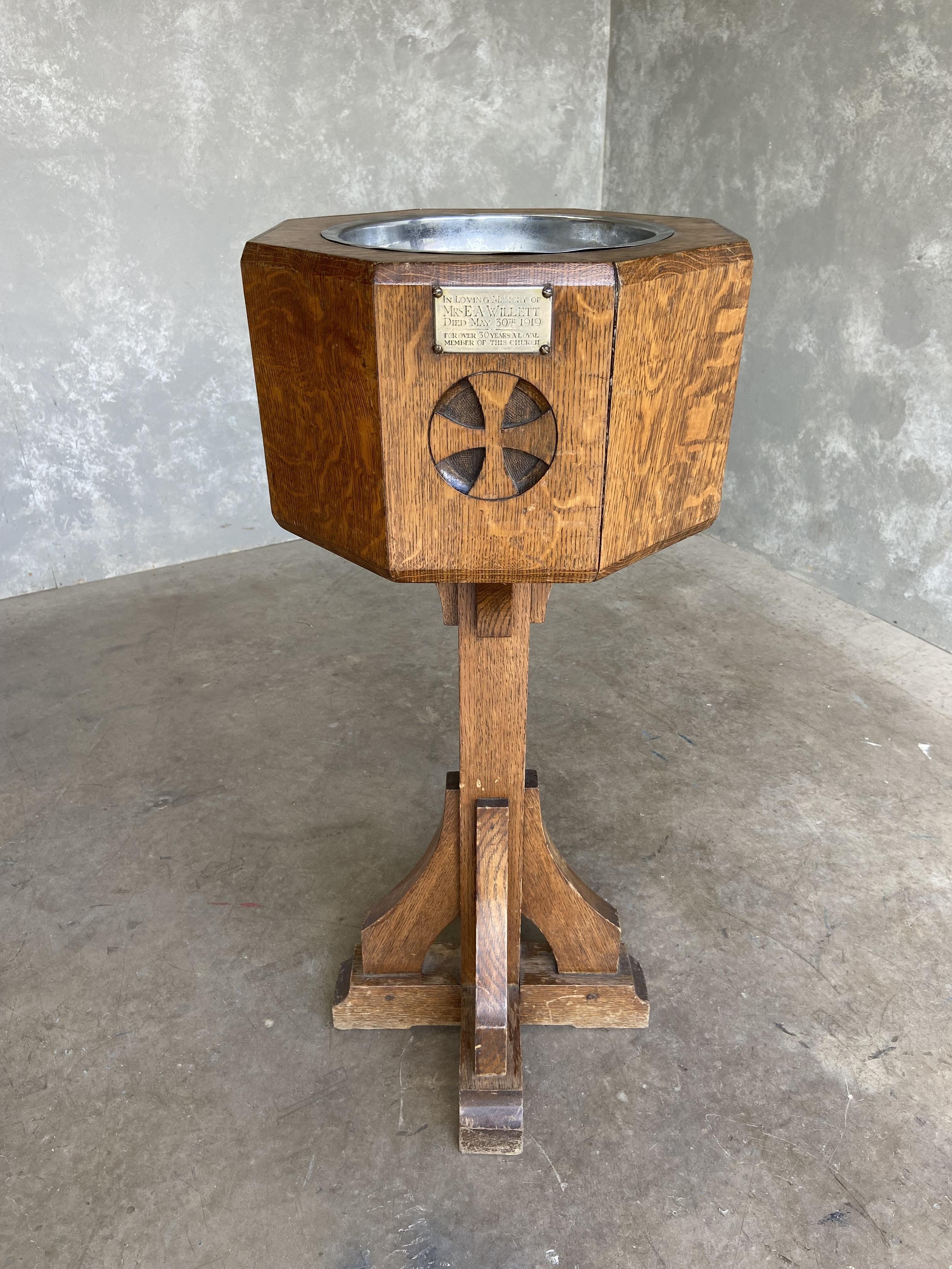 Antique Original Handmade Oak Church Font - 9687