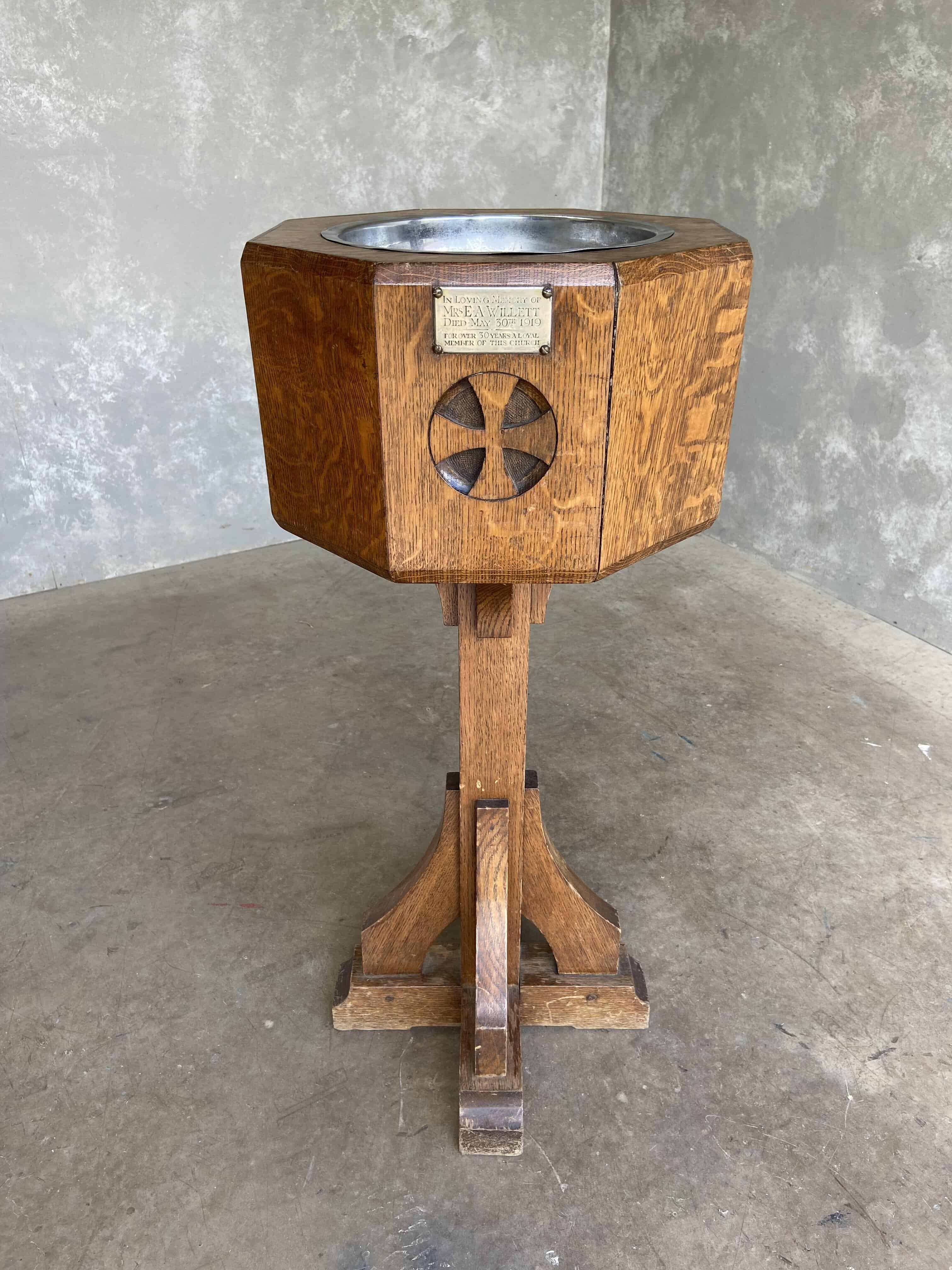 Antique Original Handmade Oak Church Font
