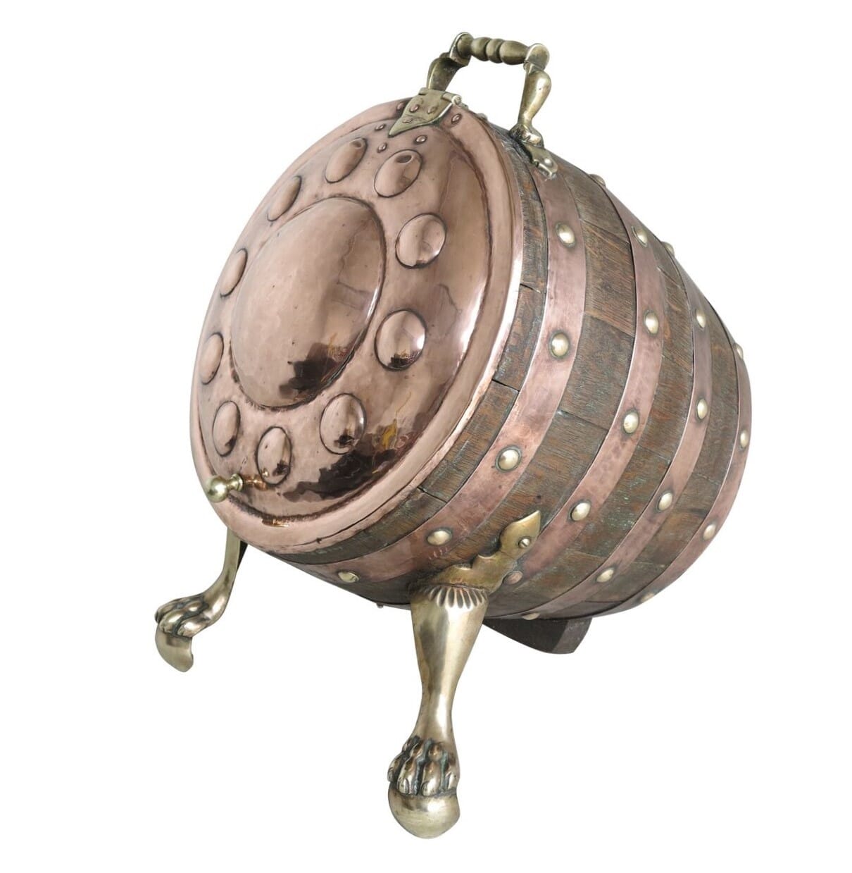 Original Copper & Oak Barrel Coal Scuttle - 9667