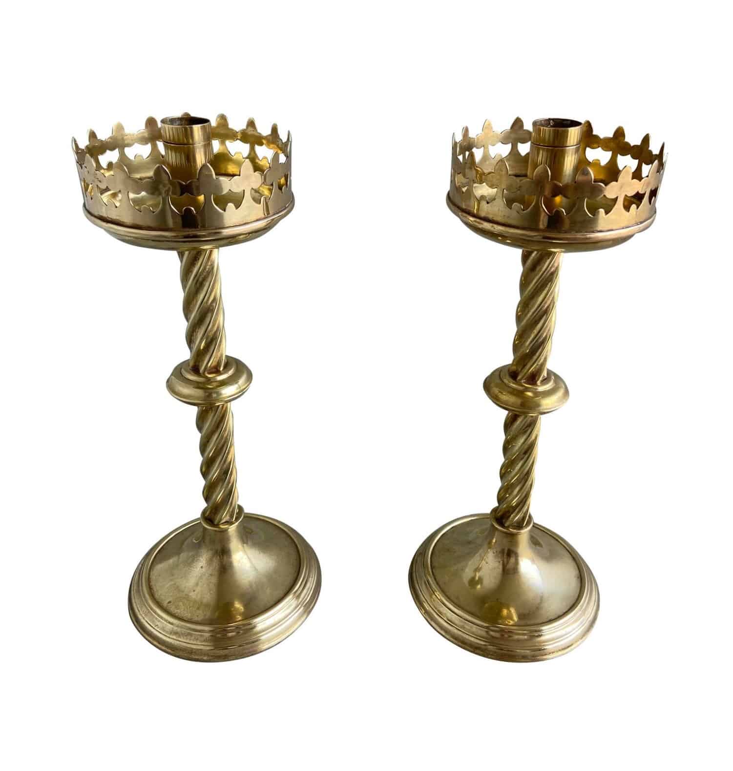Pair of Reclaimed Solid Brass Gothic Candlesticks