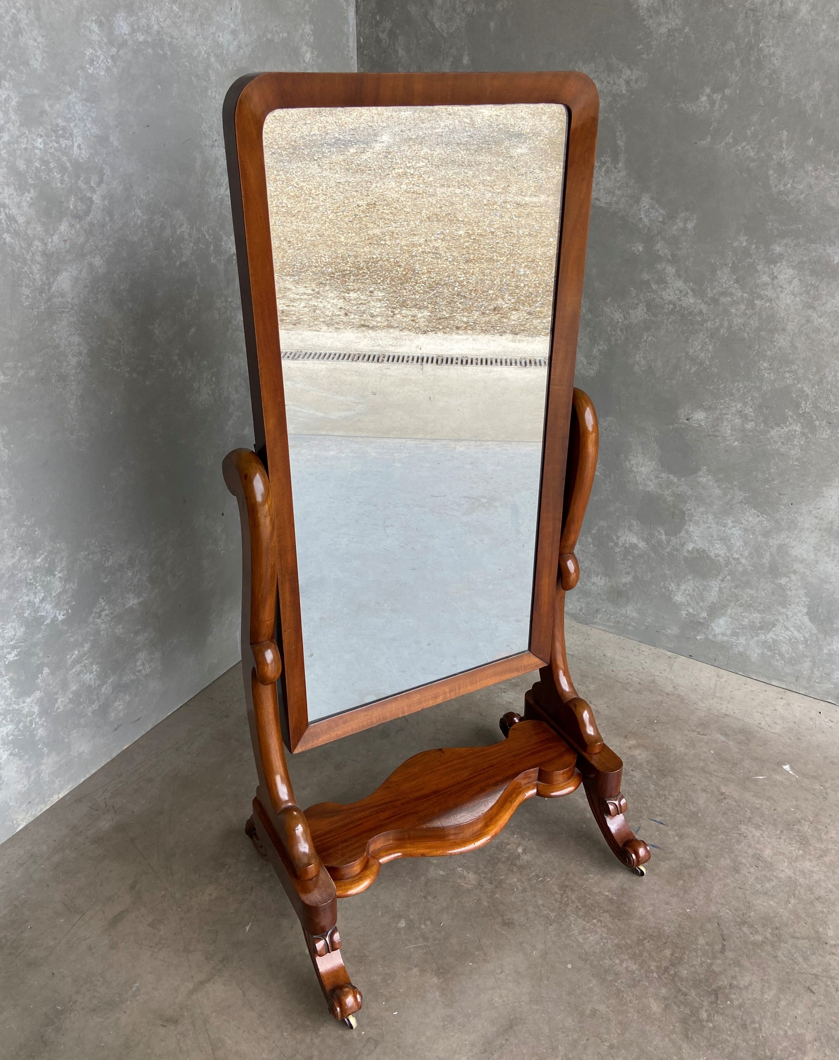 Antique 19th Century Mahogany Cheval Dressing Mirror - 9710