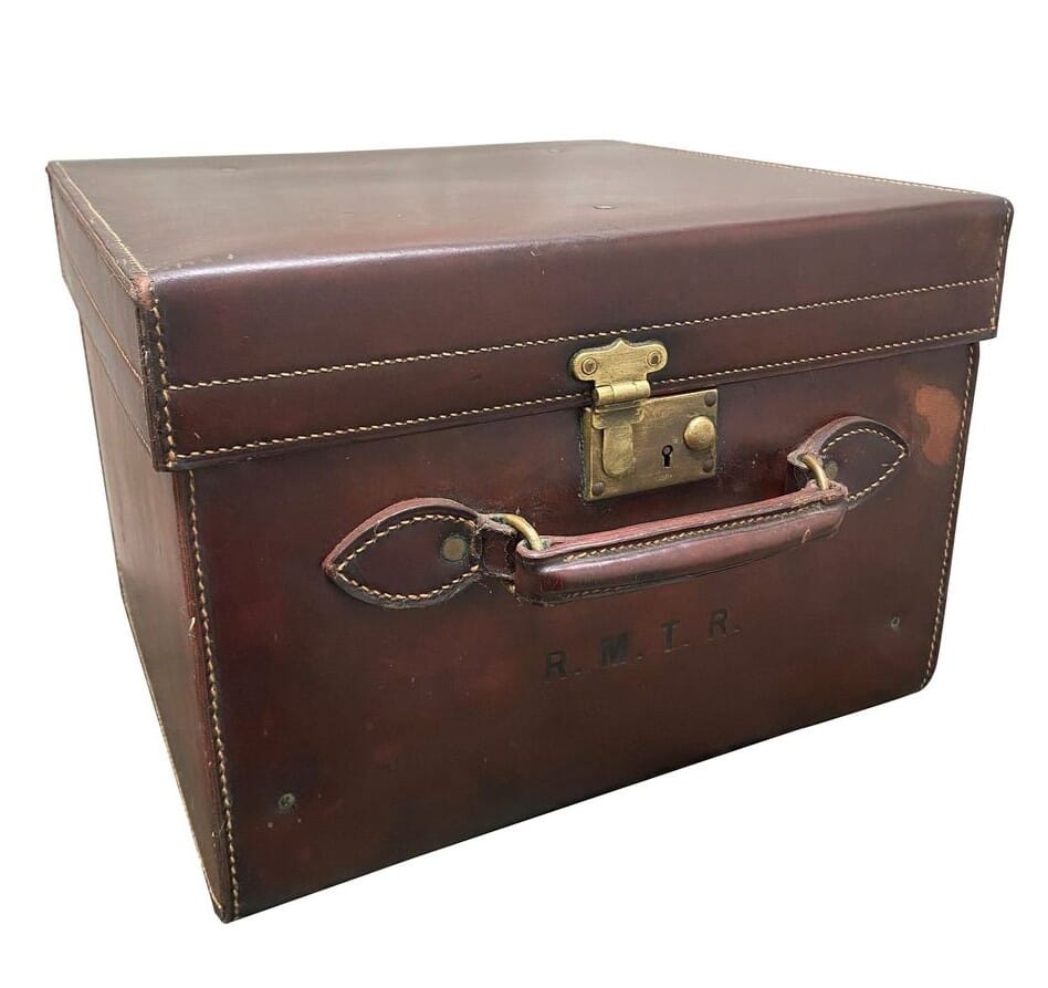 Antique Brown Leather Hat Box  - D1823A