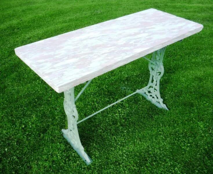 Antique reclaimed marble topped cast iron garden table - 3848