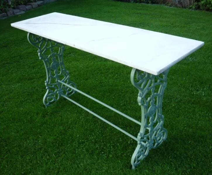 Antique salvaged marble topped cast iron garden table - 4058
