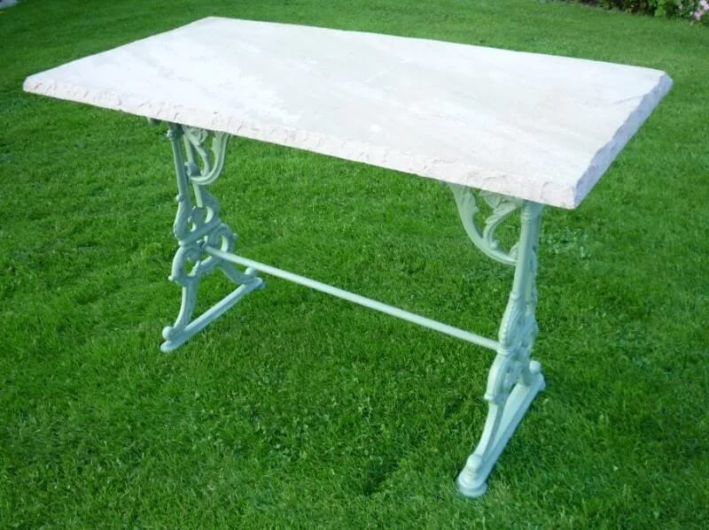 Antique salvaged stone topped cast iron garden table - 4145
