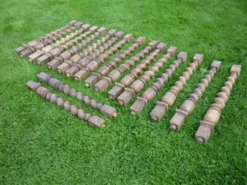 A set of 18 antique oak barley twist table legs