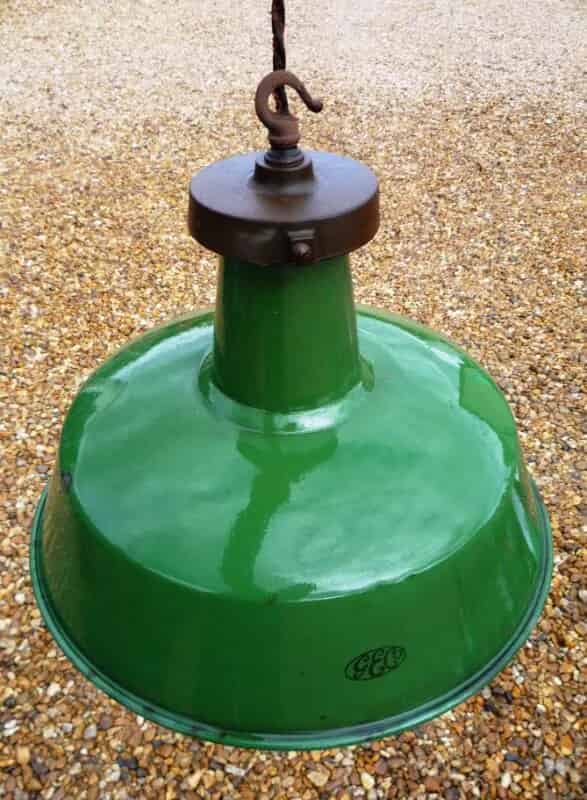 Medium Gec vitreous enamelled green warehouse lamps