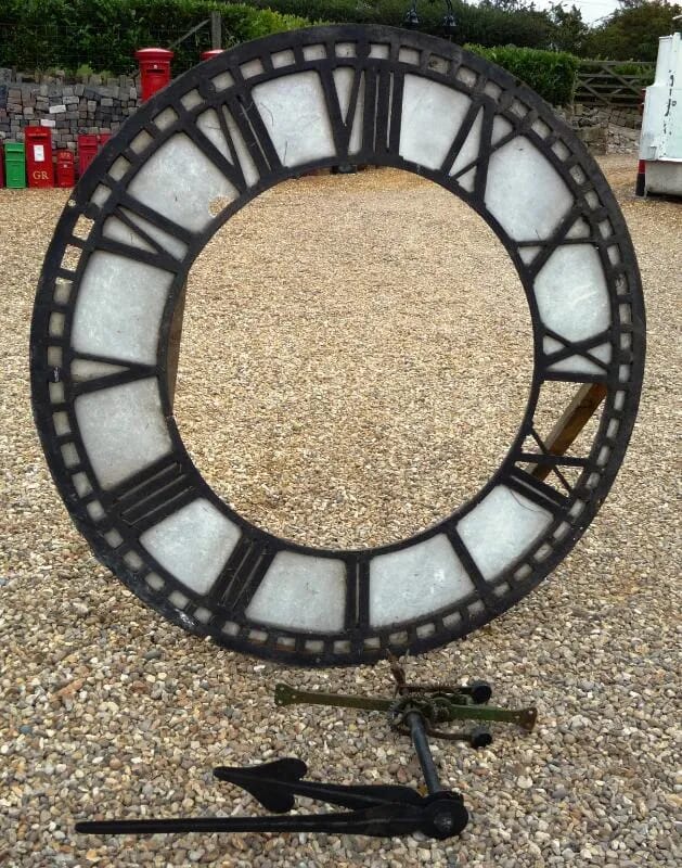 Antique cast iron clock face with hands - 4237
