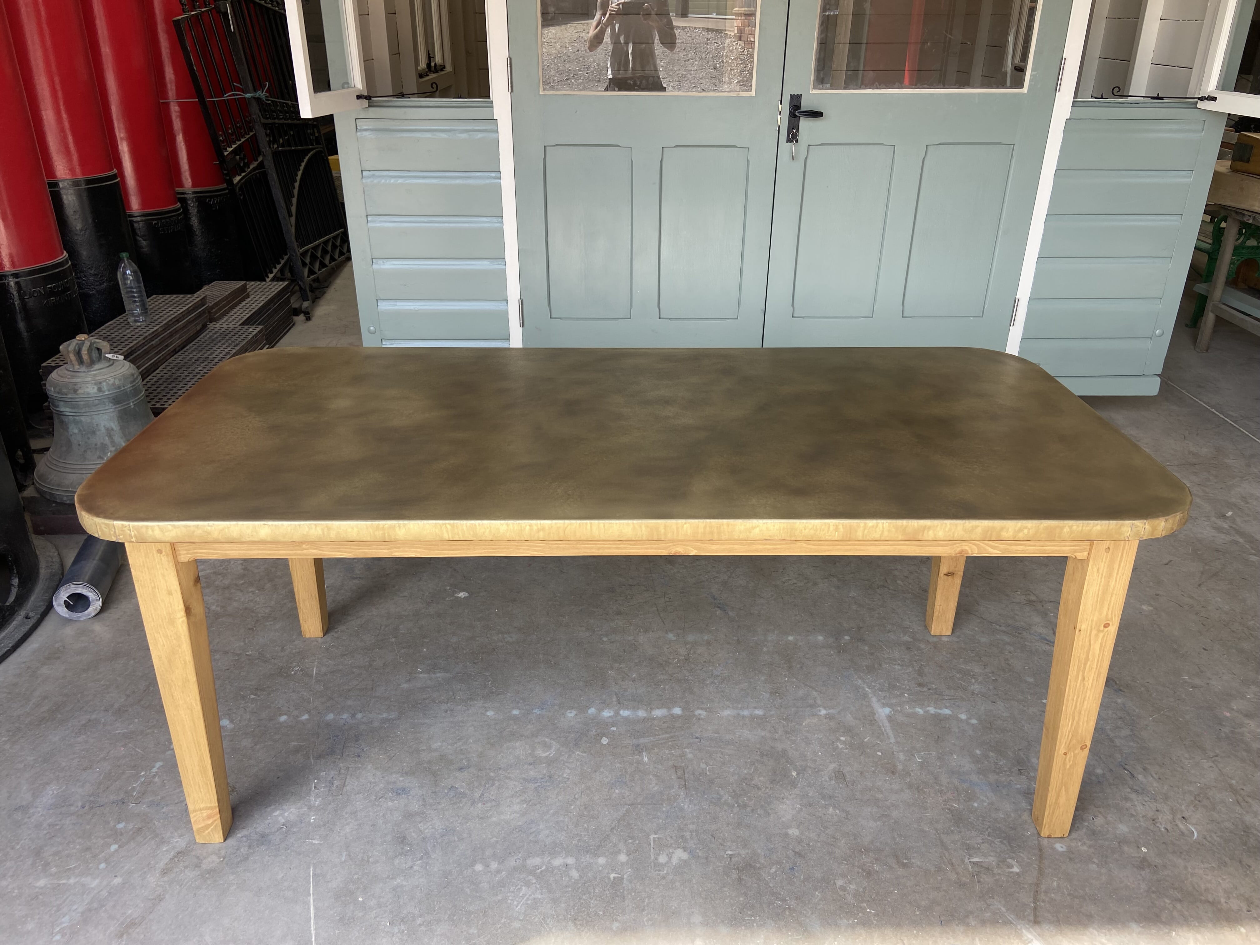Handmade Antique Brass Kitchen Table With Waxed Base - D2001