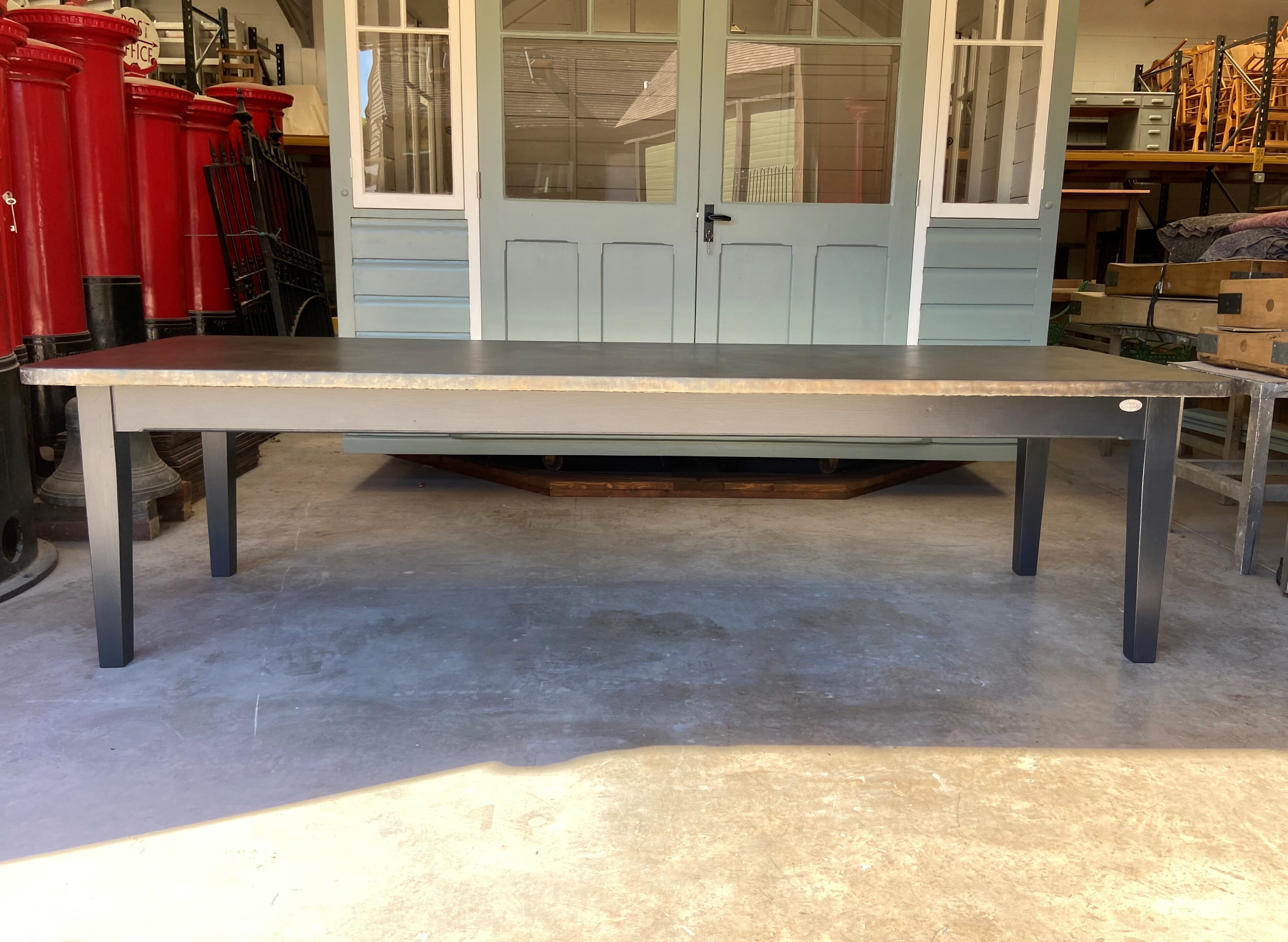 Large Handmade Antique Zinc Top Kitchen Table - D2013