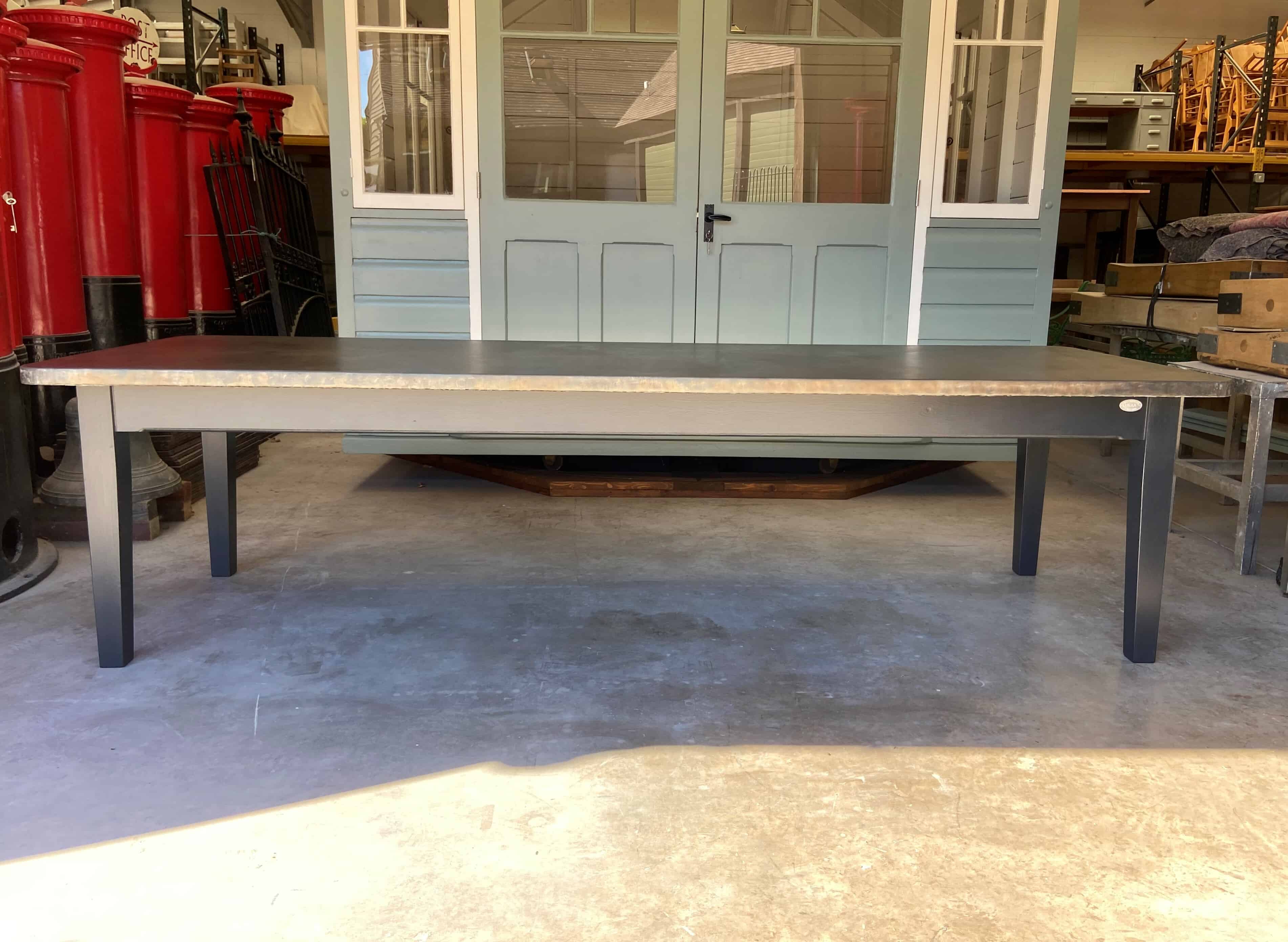 Large Handmade Antique Zinc Top Kitchen Table