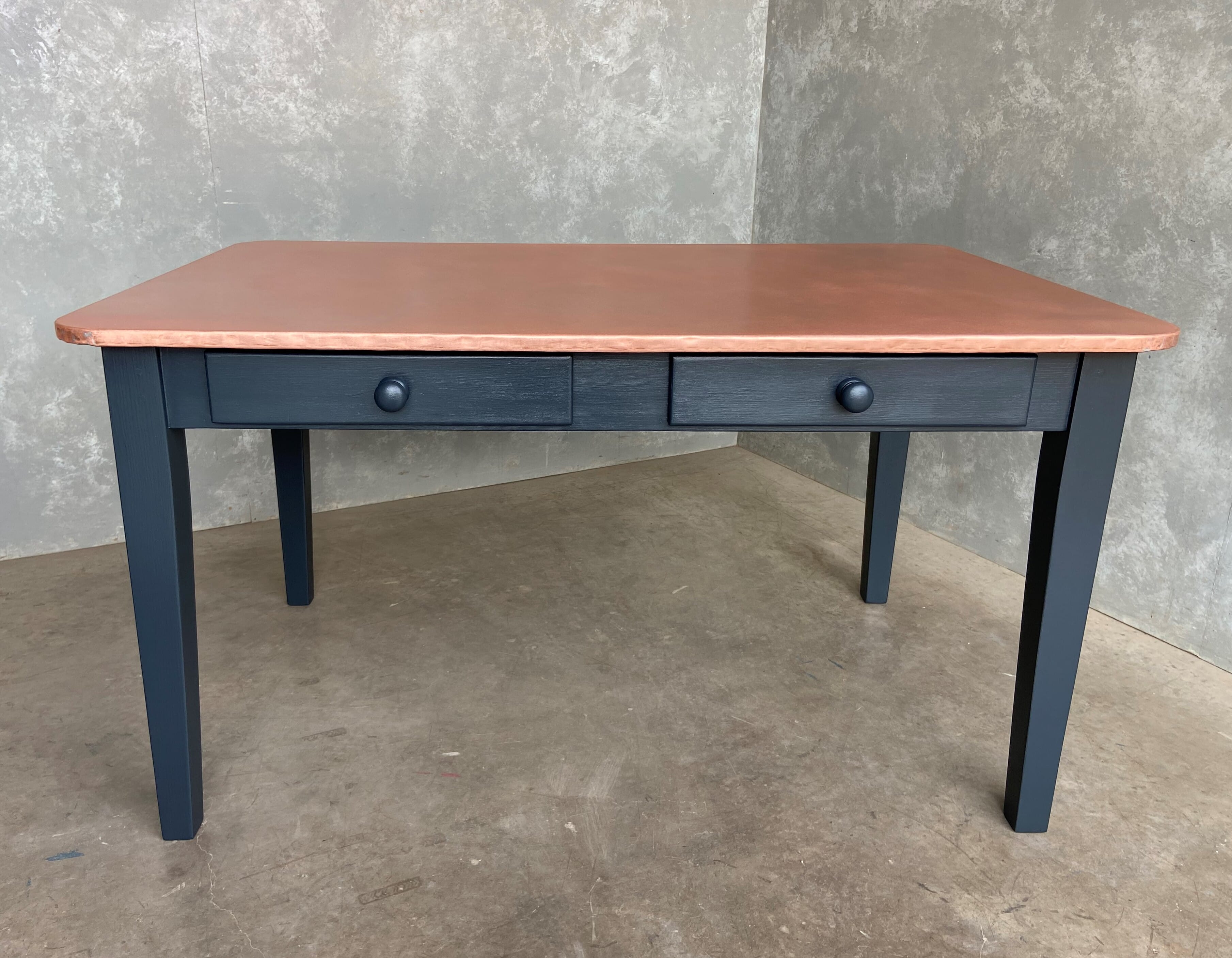 Bespoke Kitchen Copper Top Table With Drawers - D2015