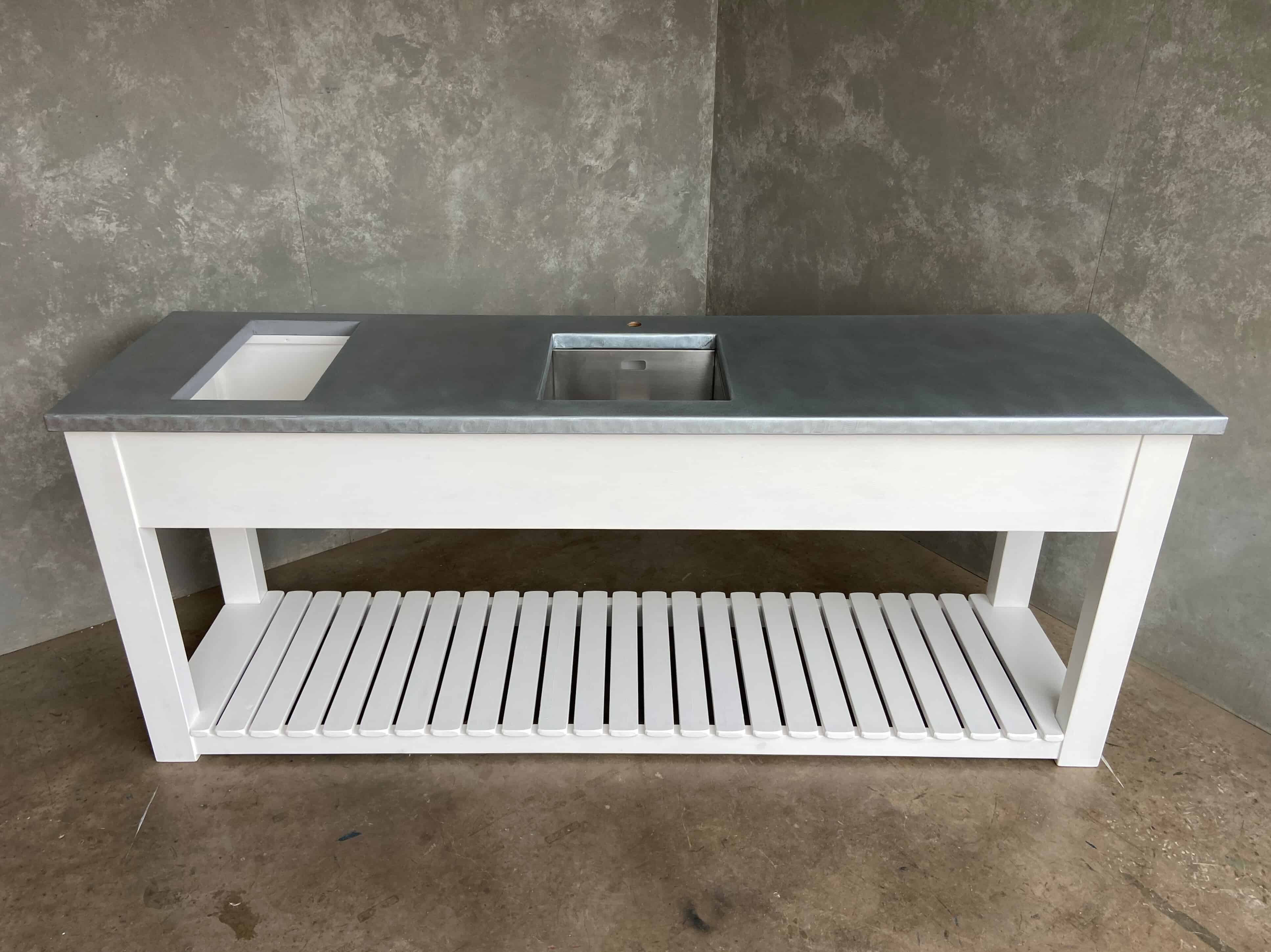 Bespoke Zinc Kitchen Unit With Sink and Hob Cut Out