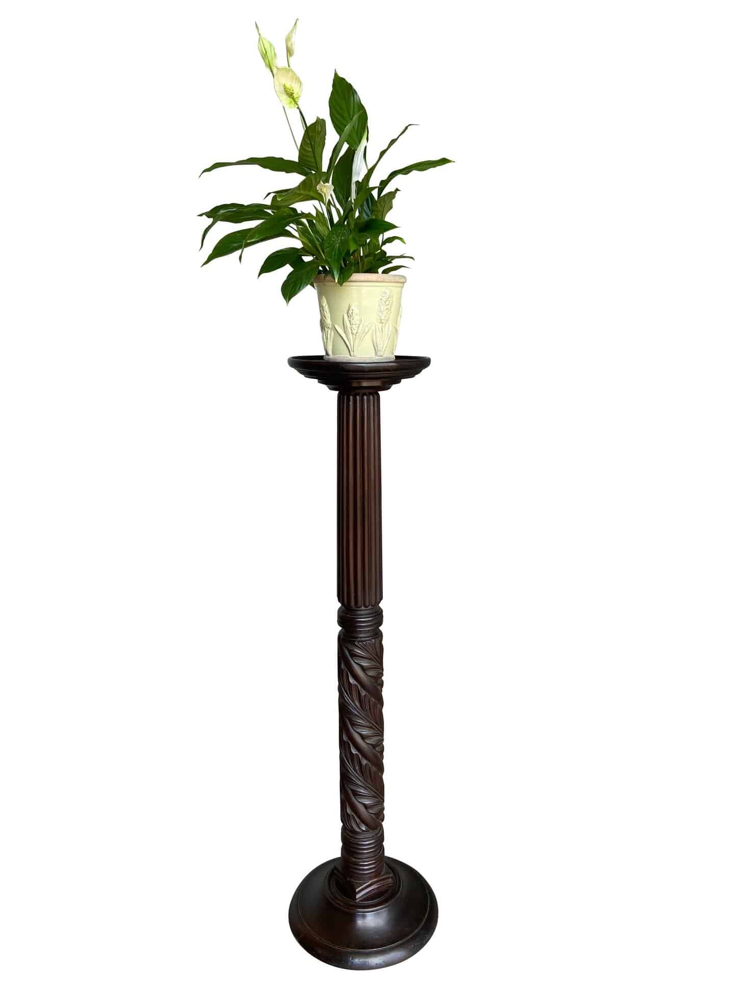 Original Victorian Foliate Carved Mahogany Torchiere Plant Stand