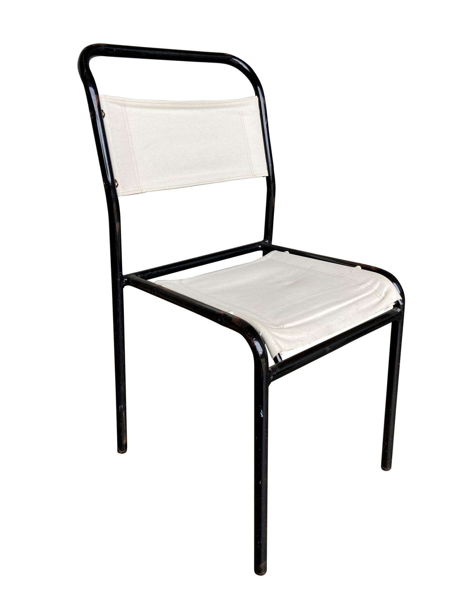 Reclaimed Black Tubular Steel Canvas Stacking Chairs - 9736A