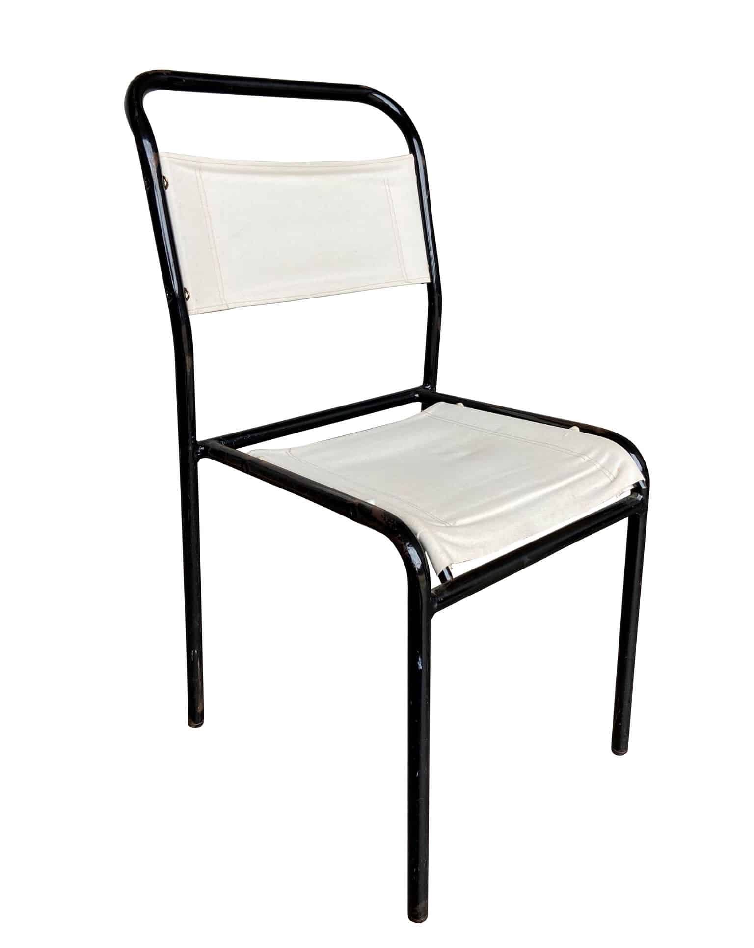 Reclaimed Black Tubular Steel Canvas Stacking Chairs