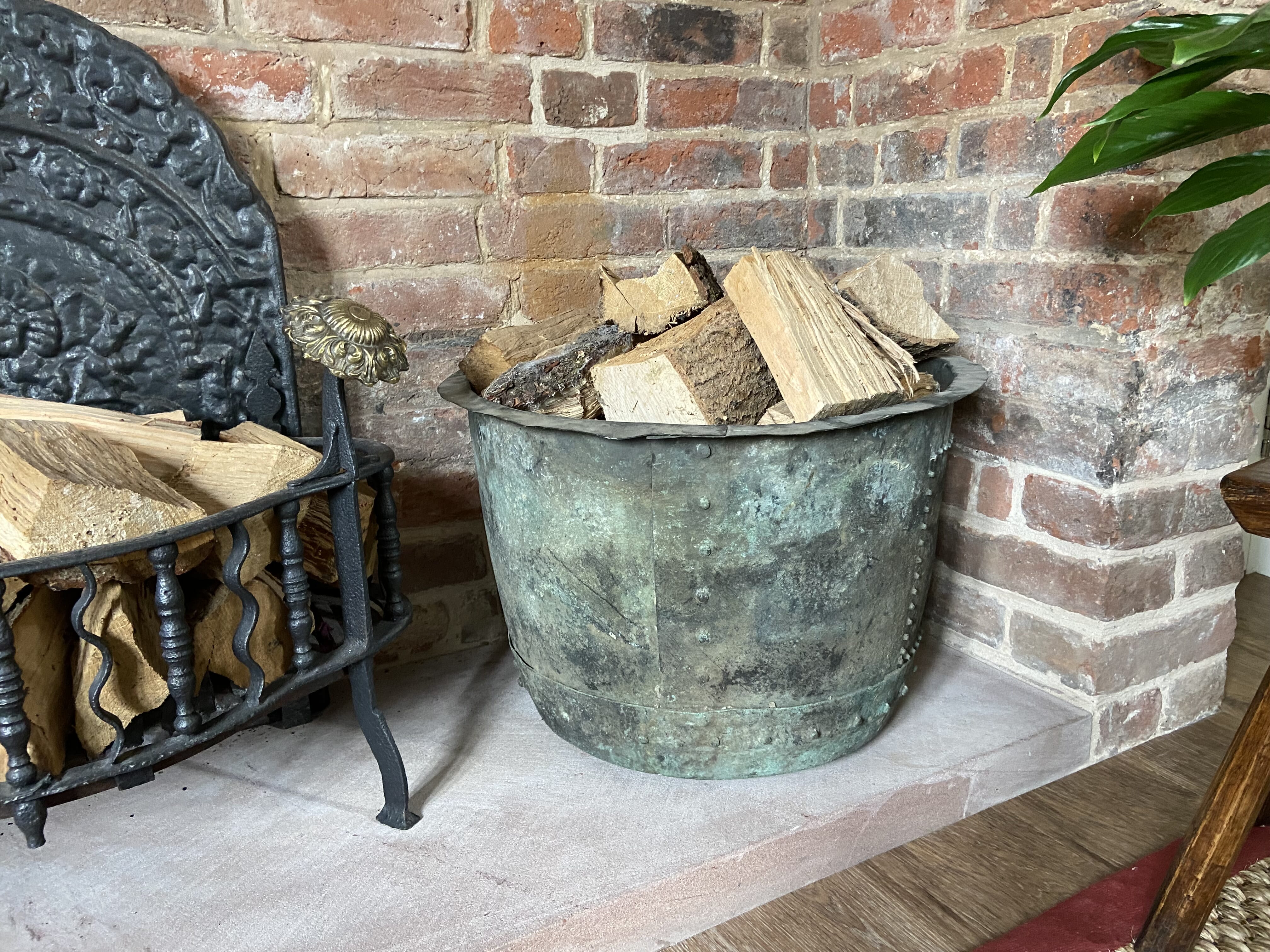 Antique Copper Log Basket - D2030
