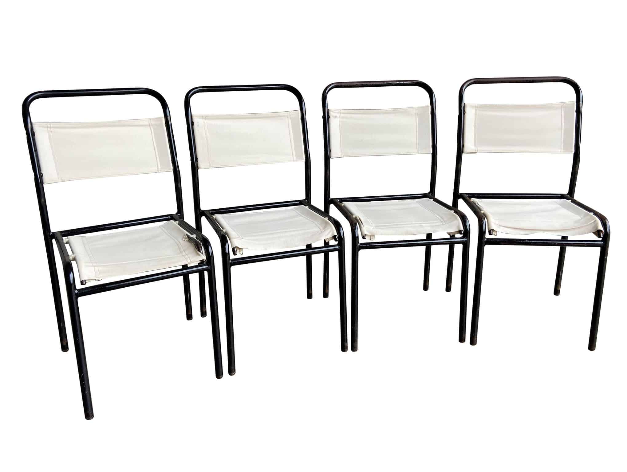 Set of 4 Black Tubular Steel Canvas Stacking Chairs