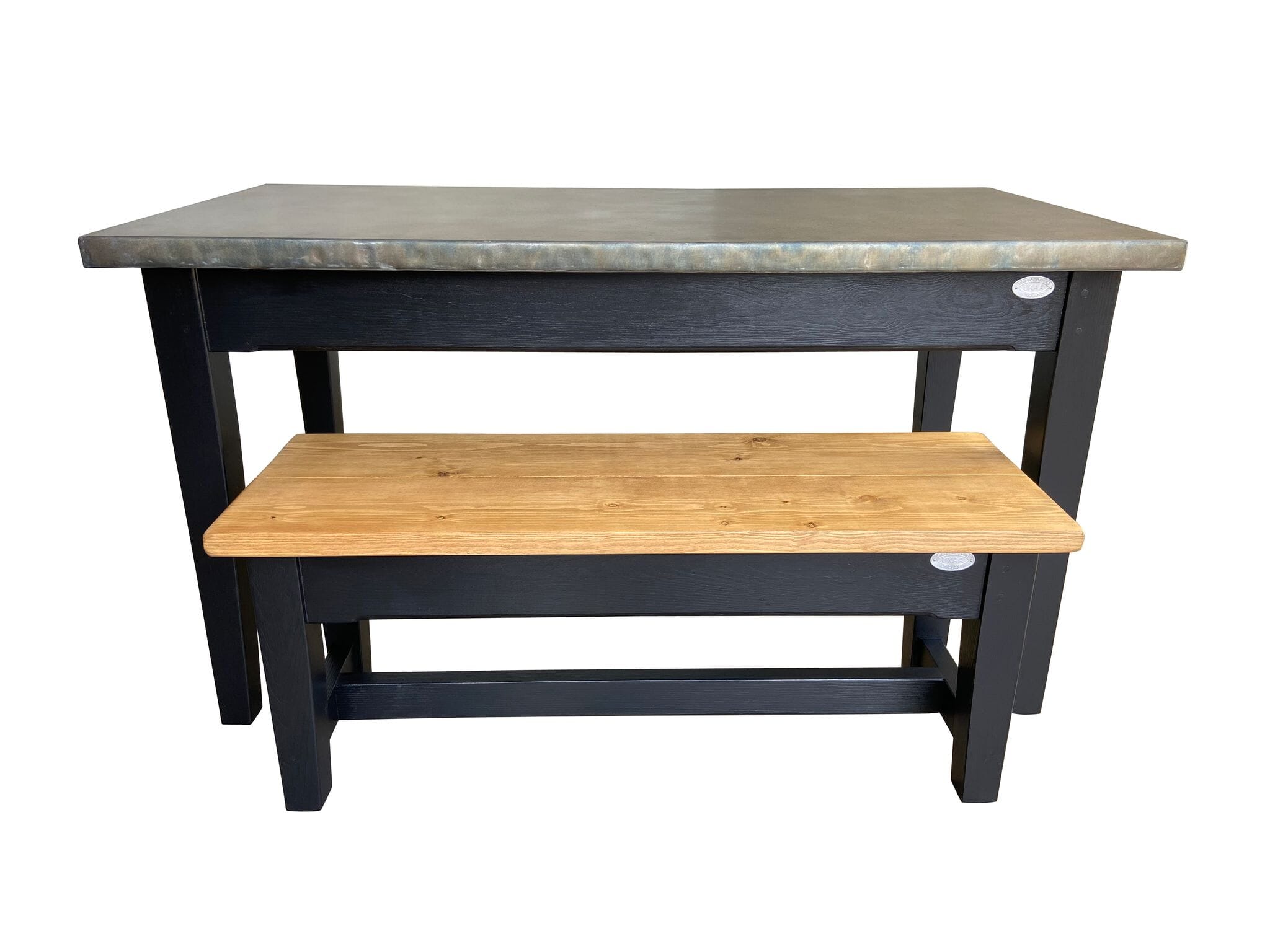 Antique Zinc Top Industrial Kitchen Table & Bench - D2040