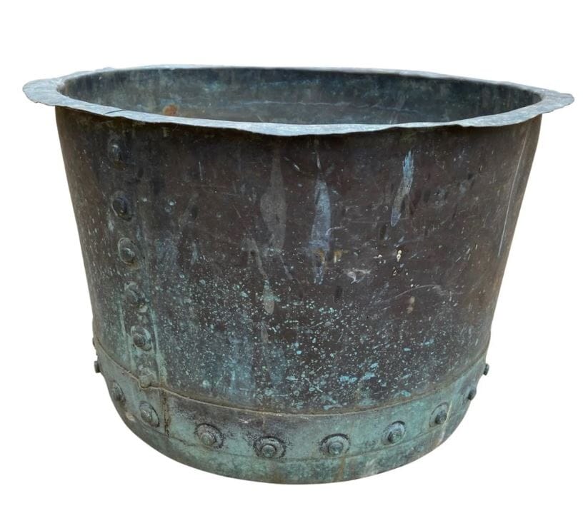 Old Outdoor Victorian Copper Garden Pot / Planter - 9487a