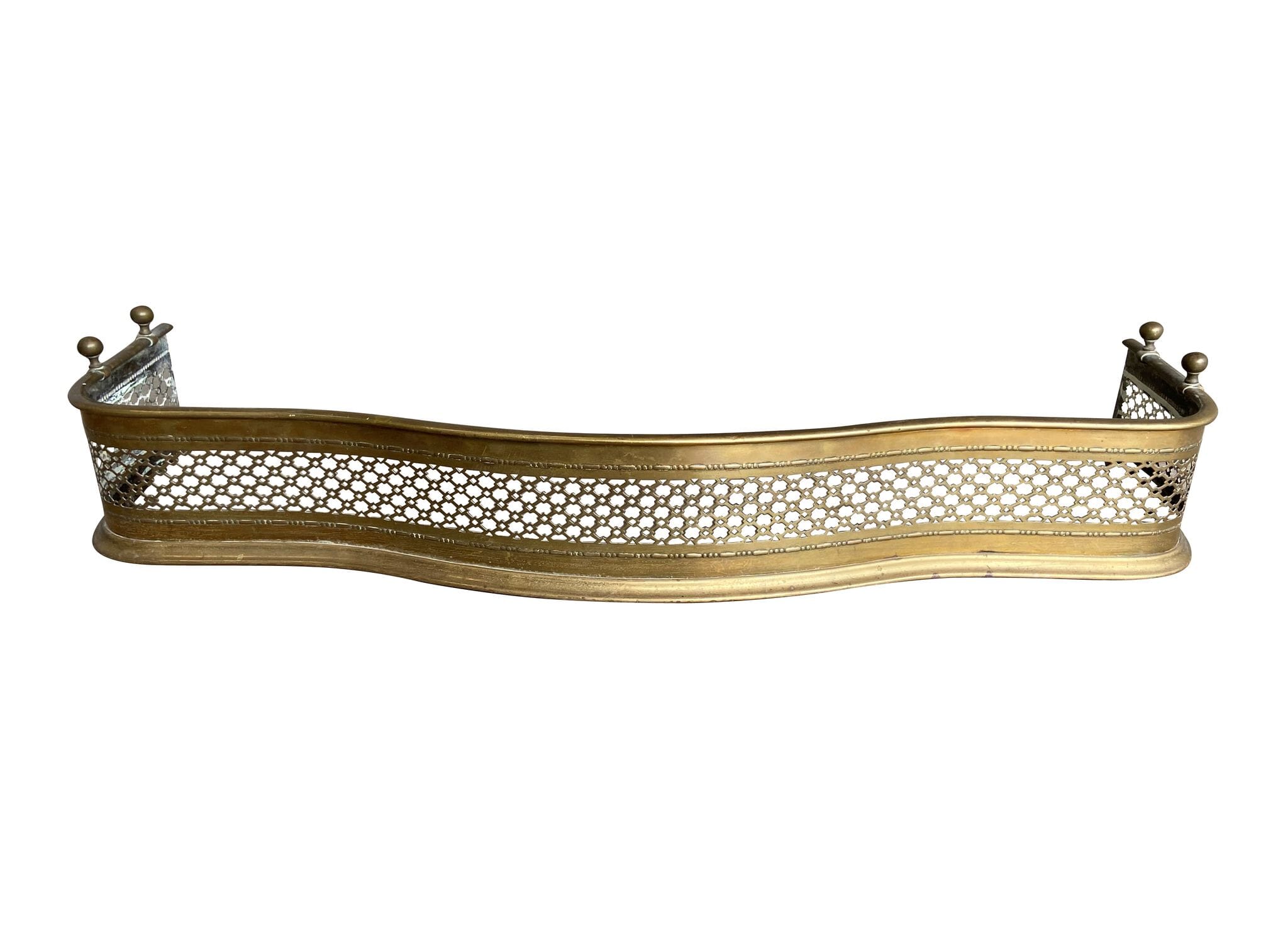 Victorian Serpentine Pierced Brass Fireplace Fender - 9821