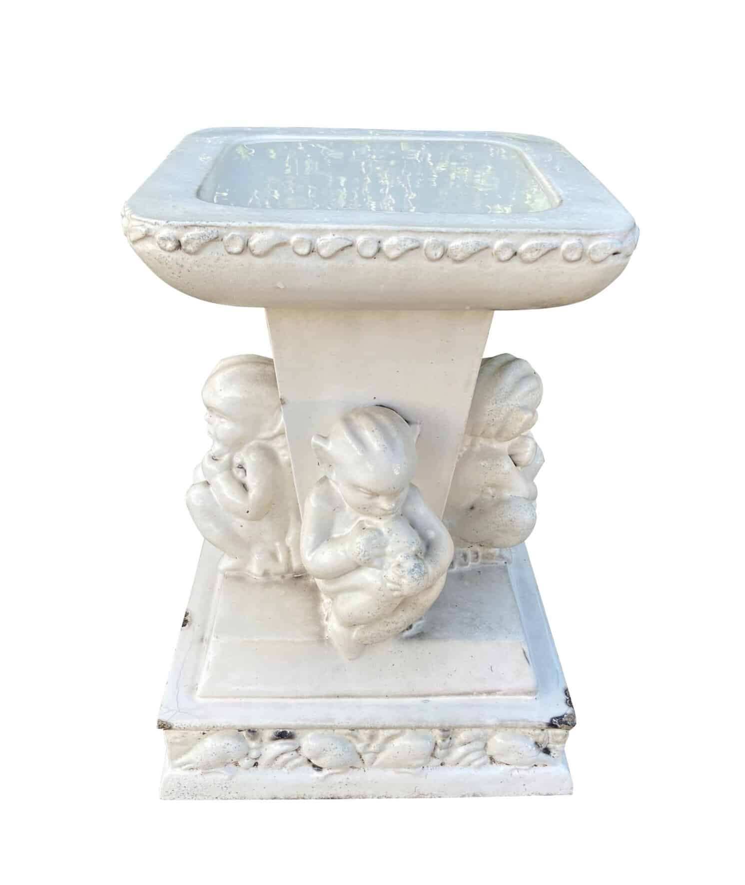 Victorian LEFCO Ware Glazed Bird Bath With Elves