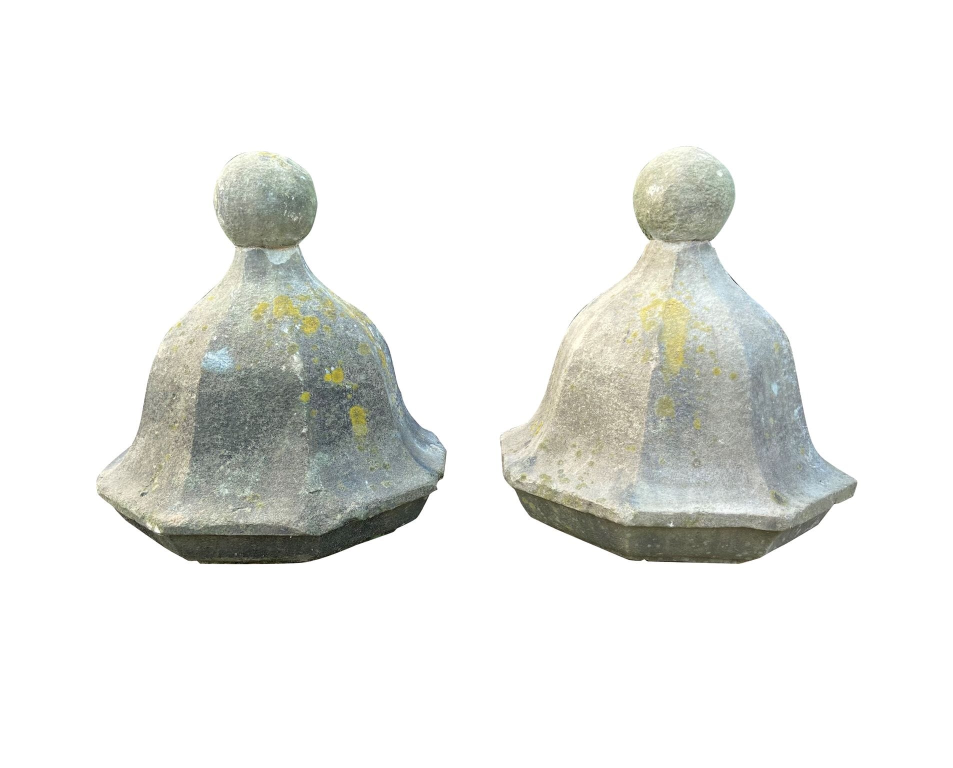 Pair of Solid Hand Carved Stone Gate Pier Finials - 9748