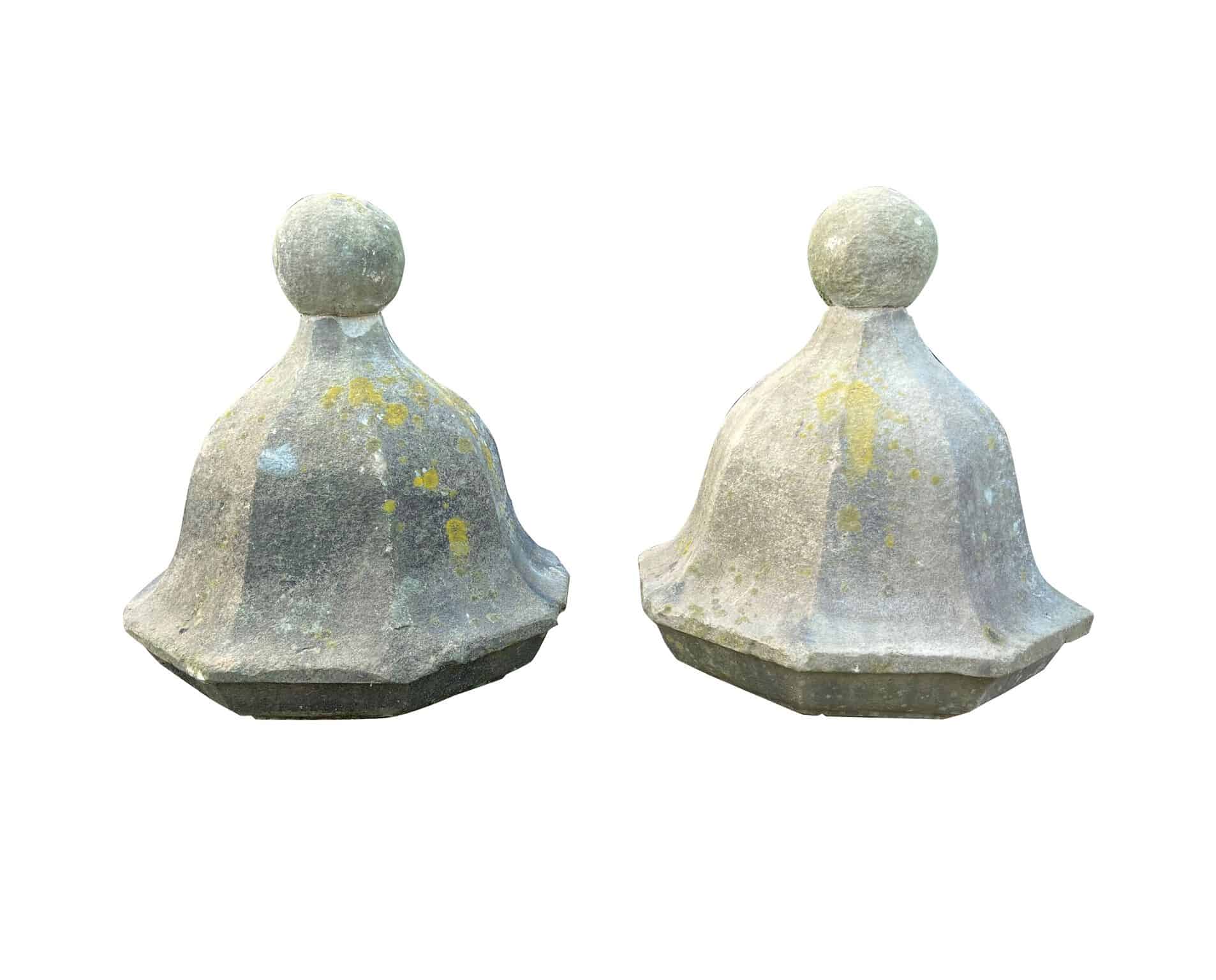 Antique Pair of Hand Carved Stone Gate Pier Finials