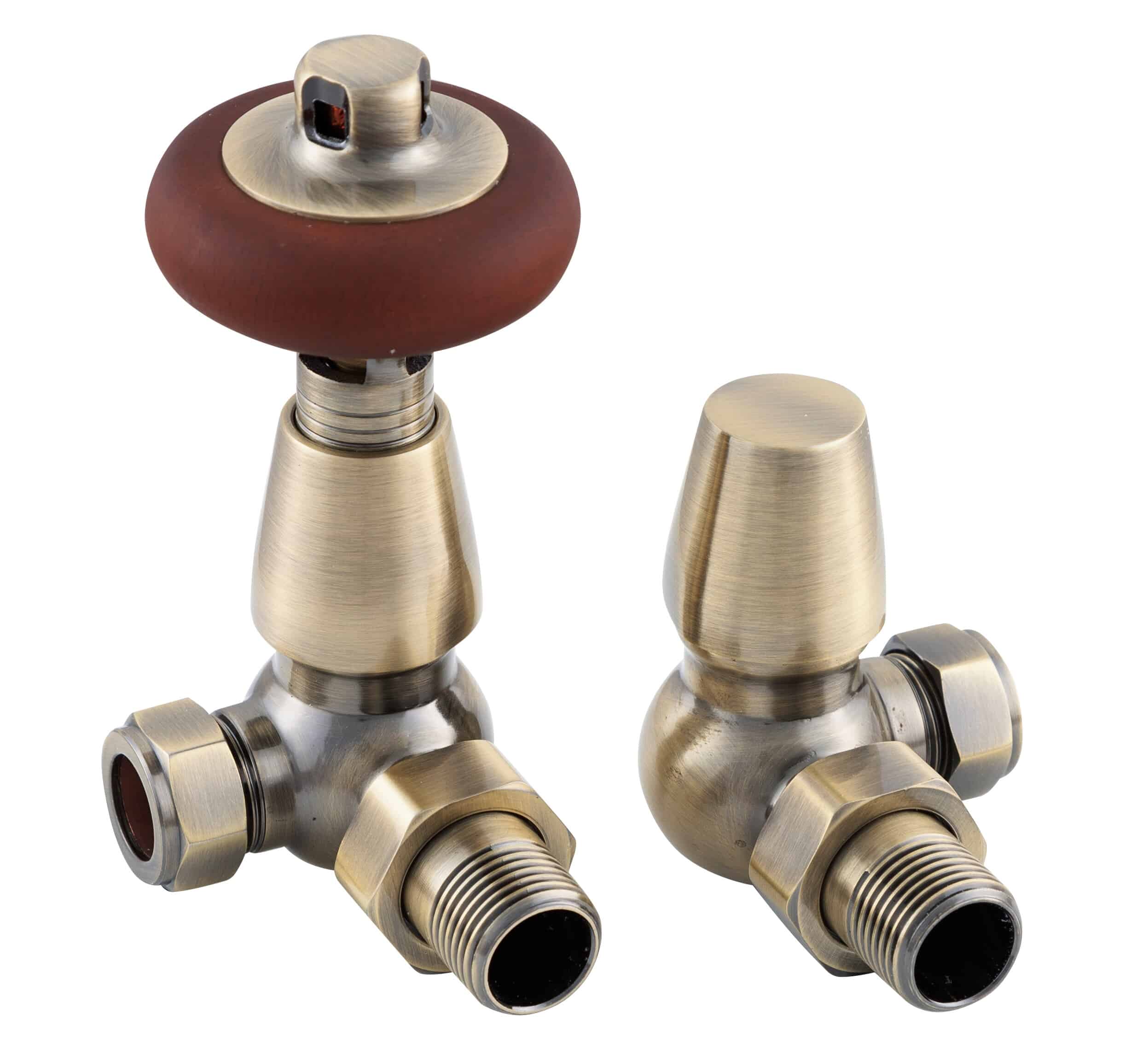 Pair Of Carron Kingsgrove Antique Brass Corner Radiator Valves