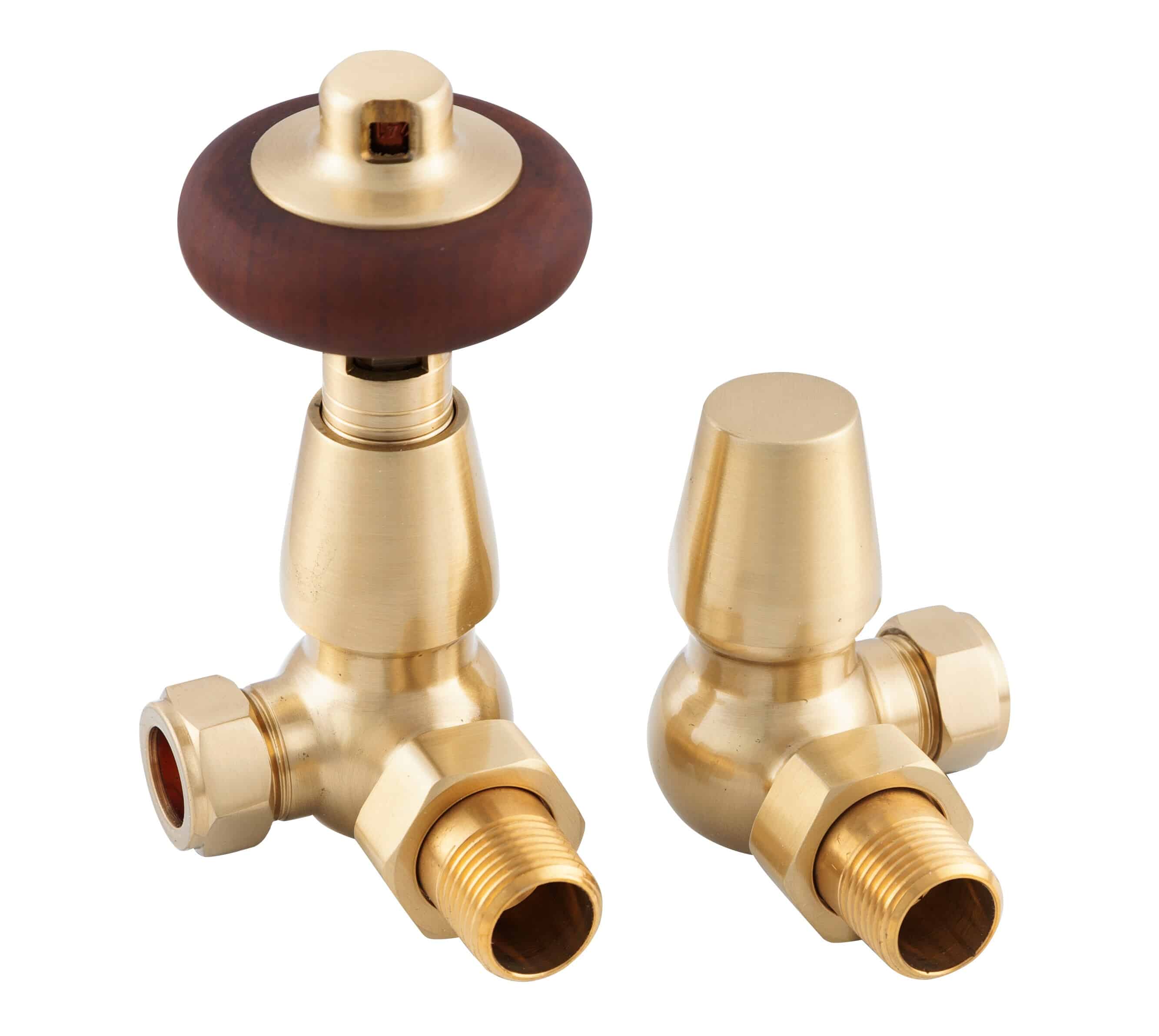 Pair Of Carron Kingsgrove Brushed Brass Corner Radiator Valves